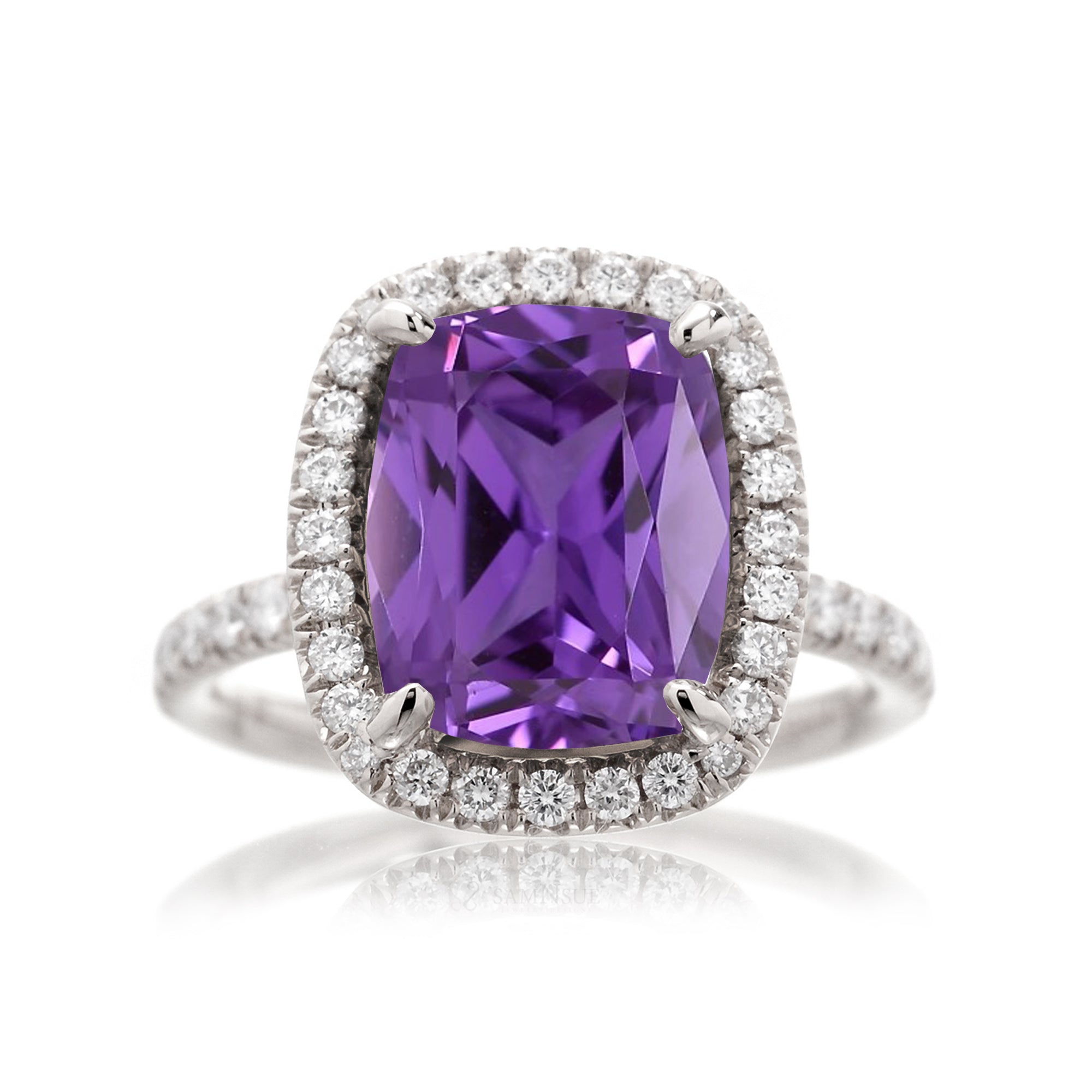 Purple sapphire engagement ring the Drenched cushion white gold