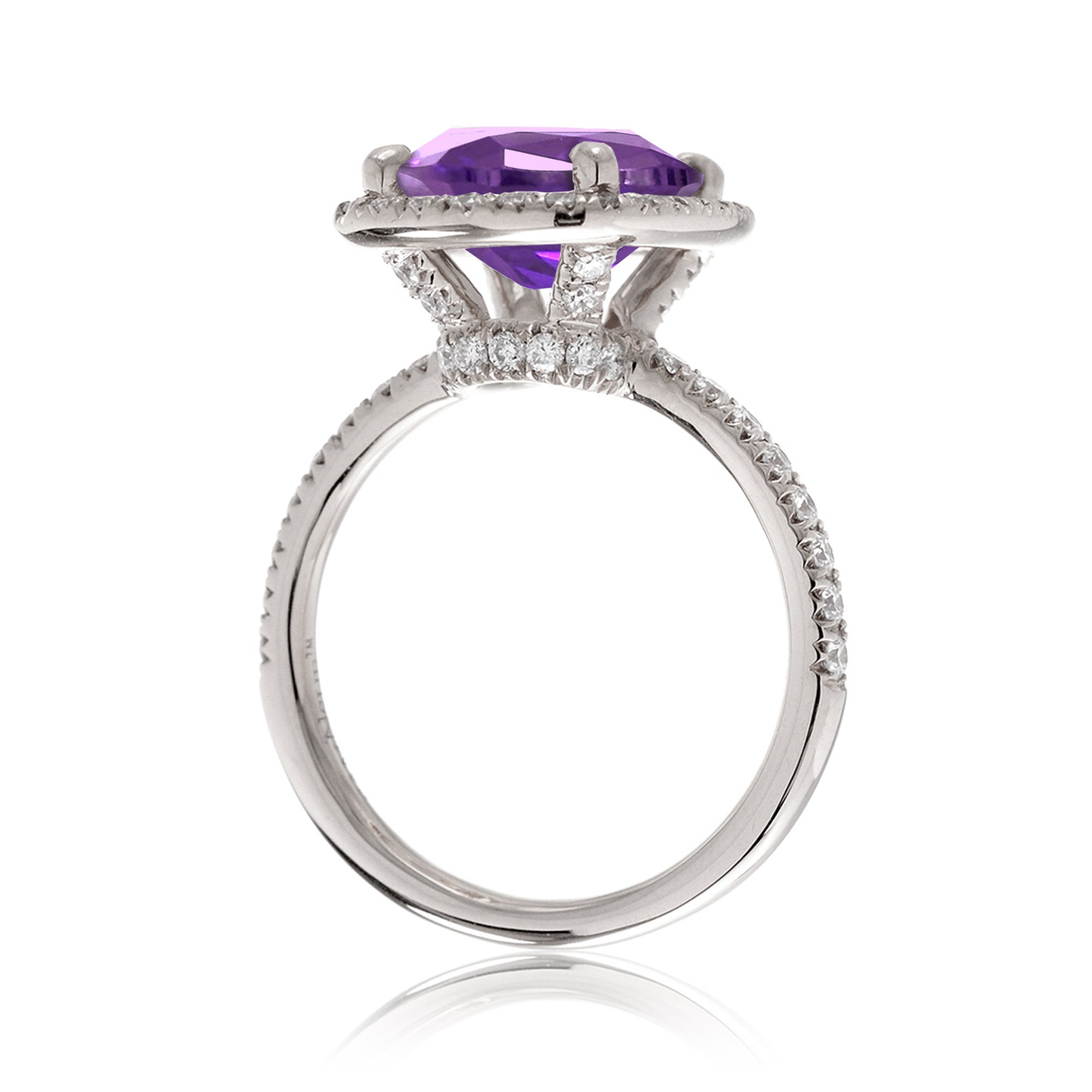 Purple sapphire engagement ring the Drenched cushion white gold side view