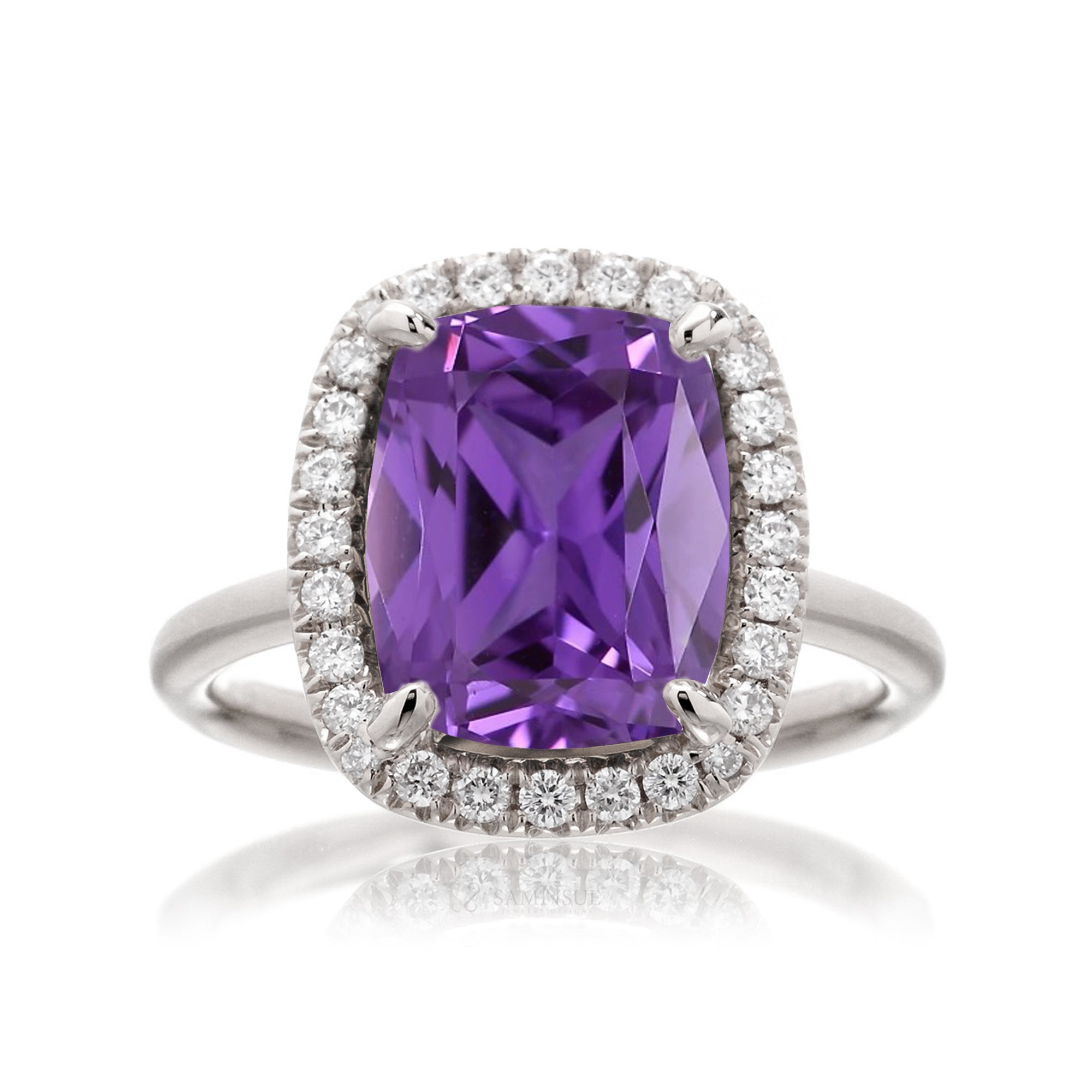 Purple sapphire engagement ring the Drenched cushion white gold solid band