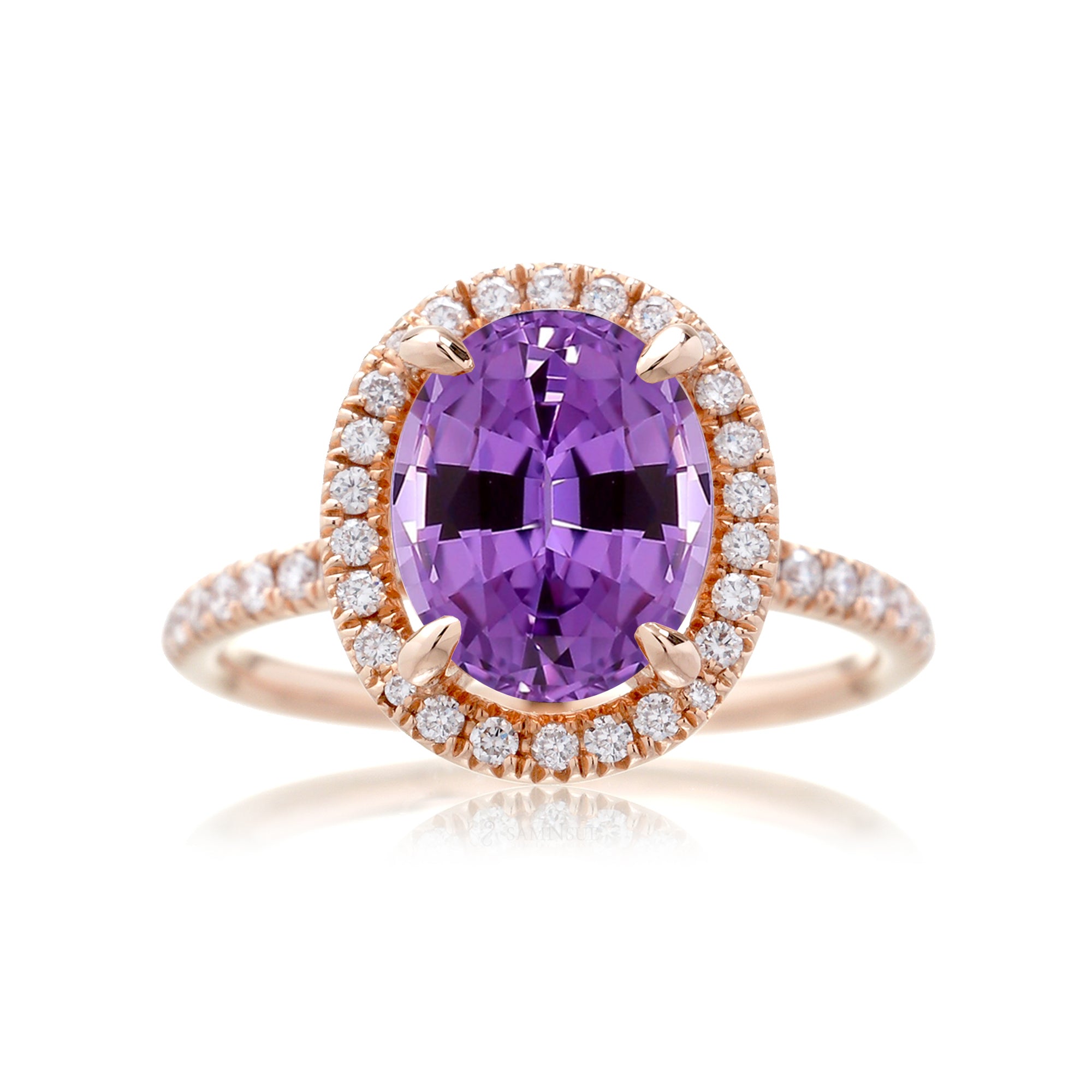 Purple sapphire amethyst diamond ring the Drenched rose gold