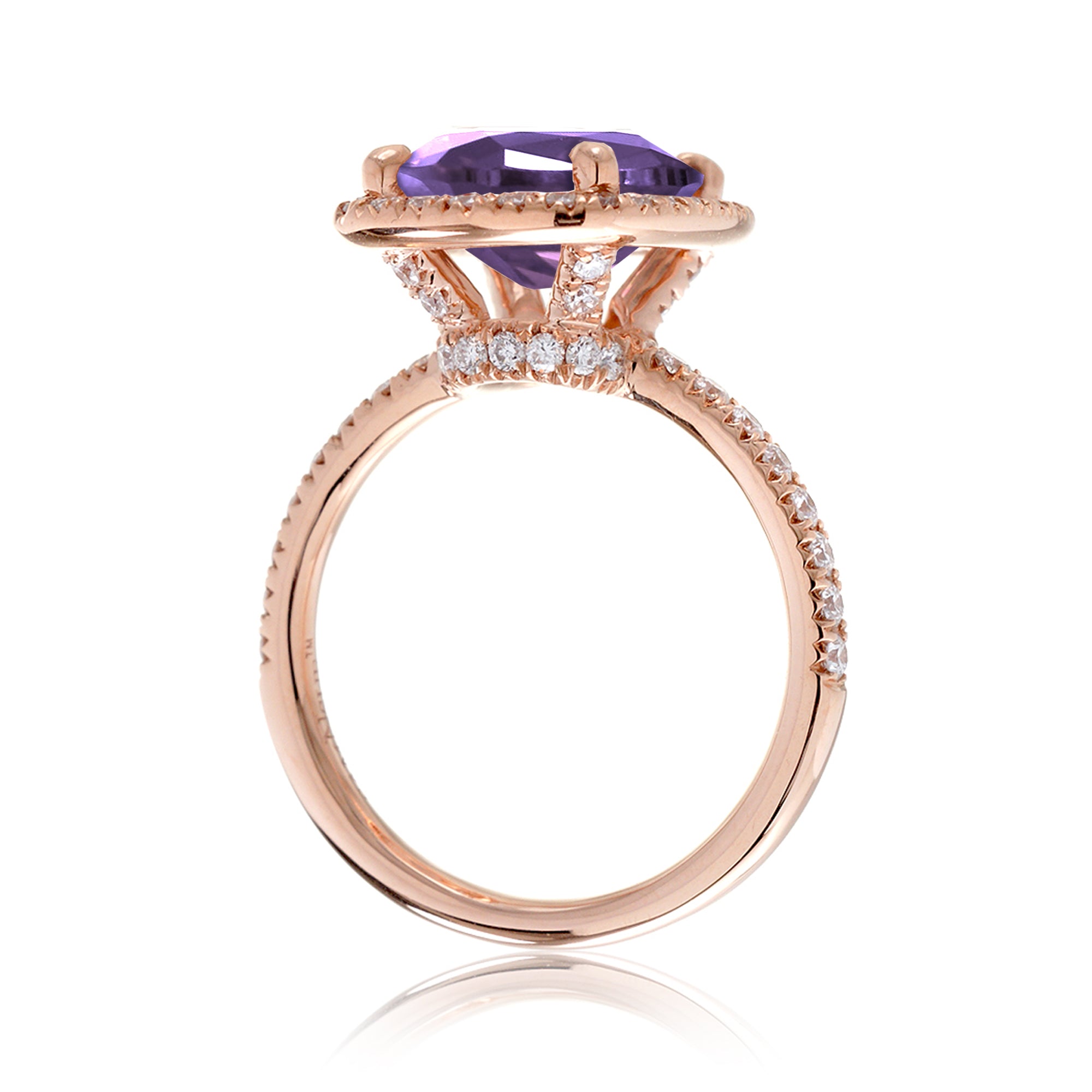 Purple sapphire amethyst diamond ring the Drenched rose gold side view