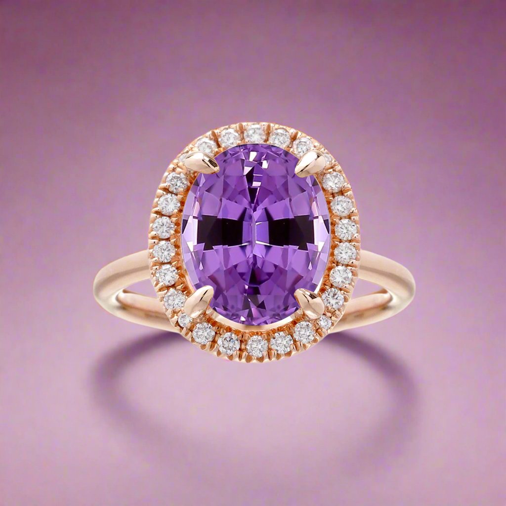 Purple sapphire amethyst diamond ring the Drenched rose gold solid band