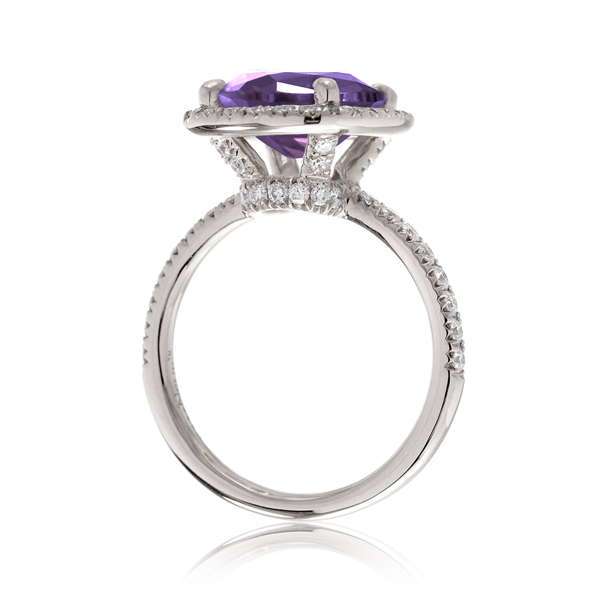 Purple sapphire amethyst diamond ring the Drenched white gold side view