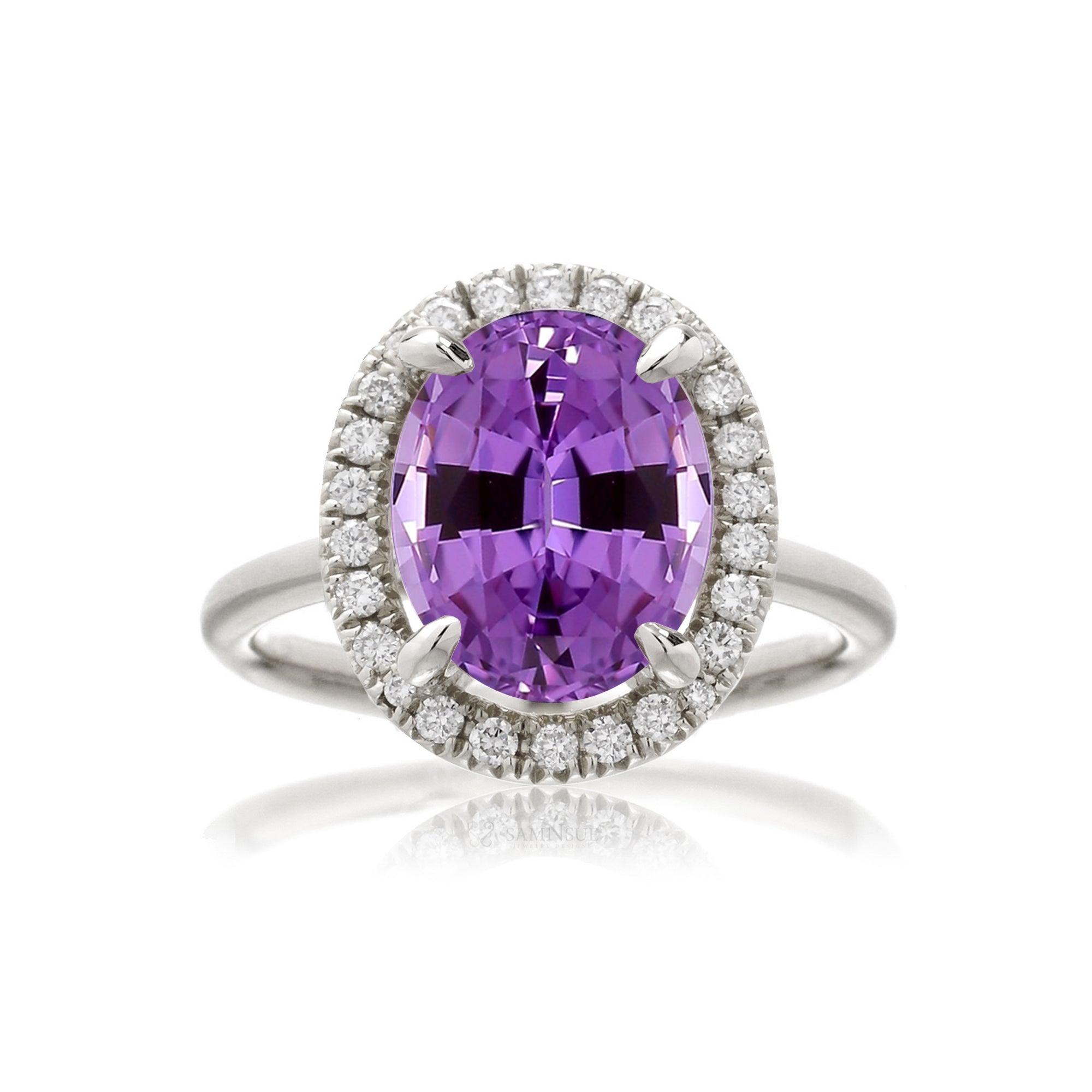 Purple sapphire amethyst diamond ring the Drenched white gold solid band