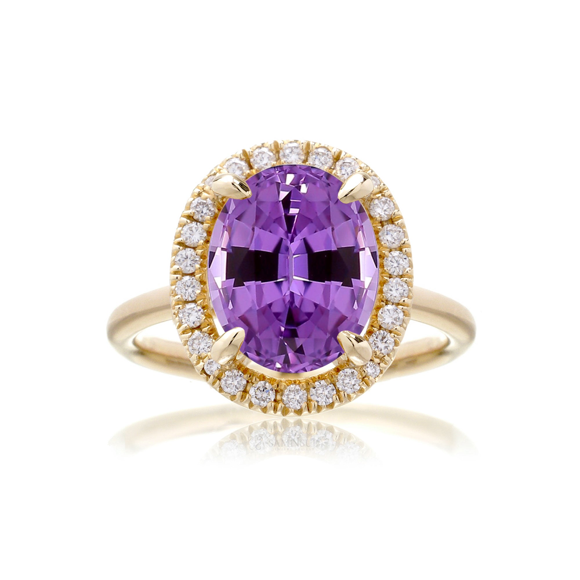 Purple sapphire amethyst diamond ring the Drenched yellow gold solid band