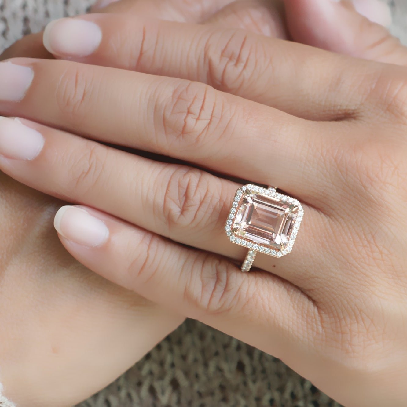 The Drenched Emerald Cut Morganite Ring