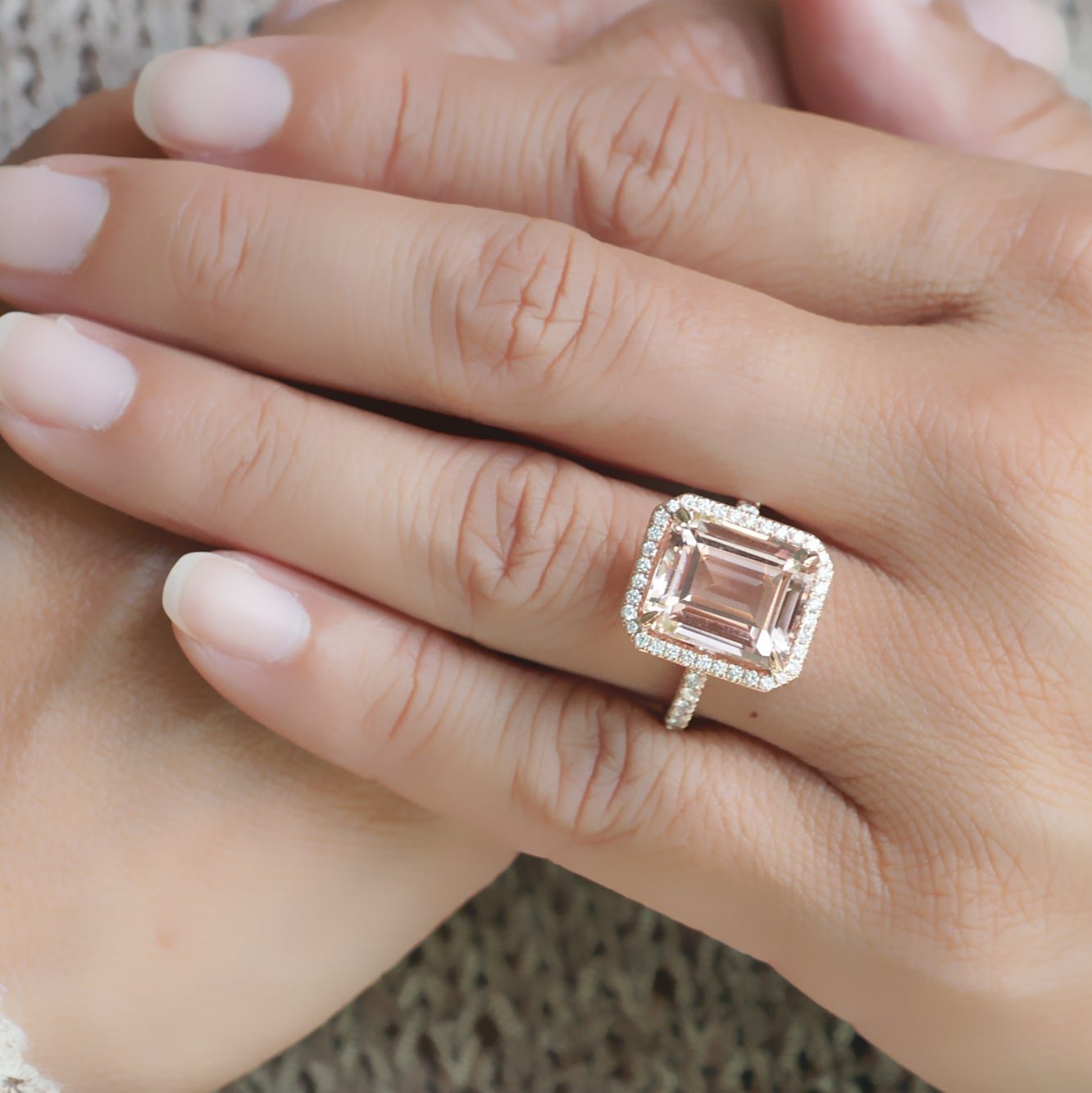 The Drenched Emerald Cut Morganite Ring