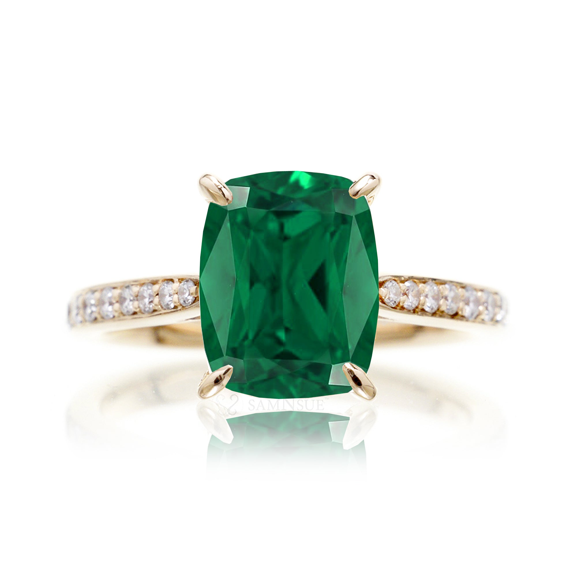 The Emily Cushion Emerald Ring (Lab-Grown)