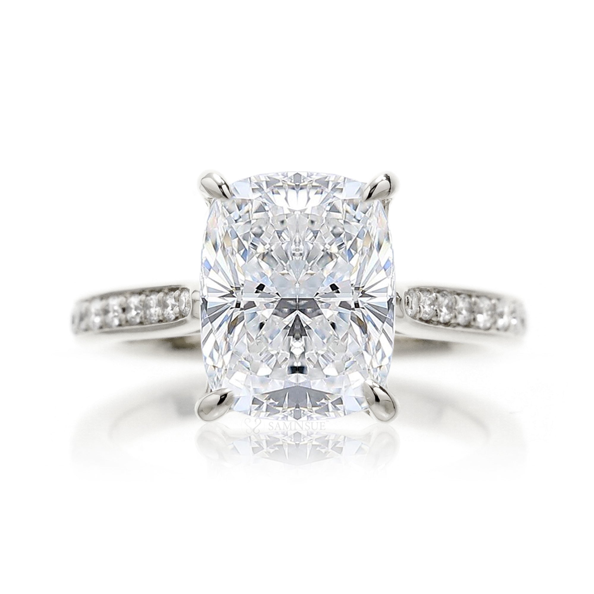 Cushion diamond engagement ring with cathedral setting - The Emily