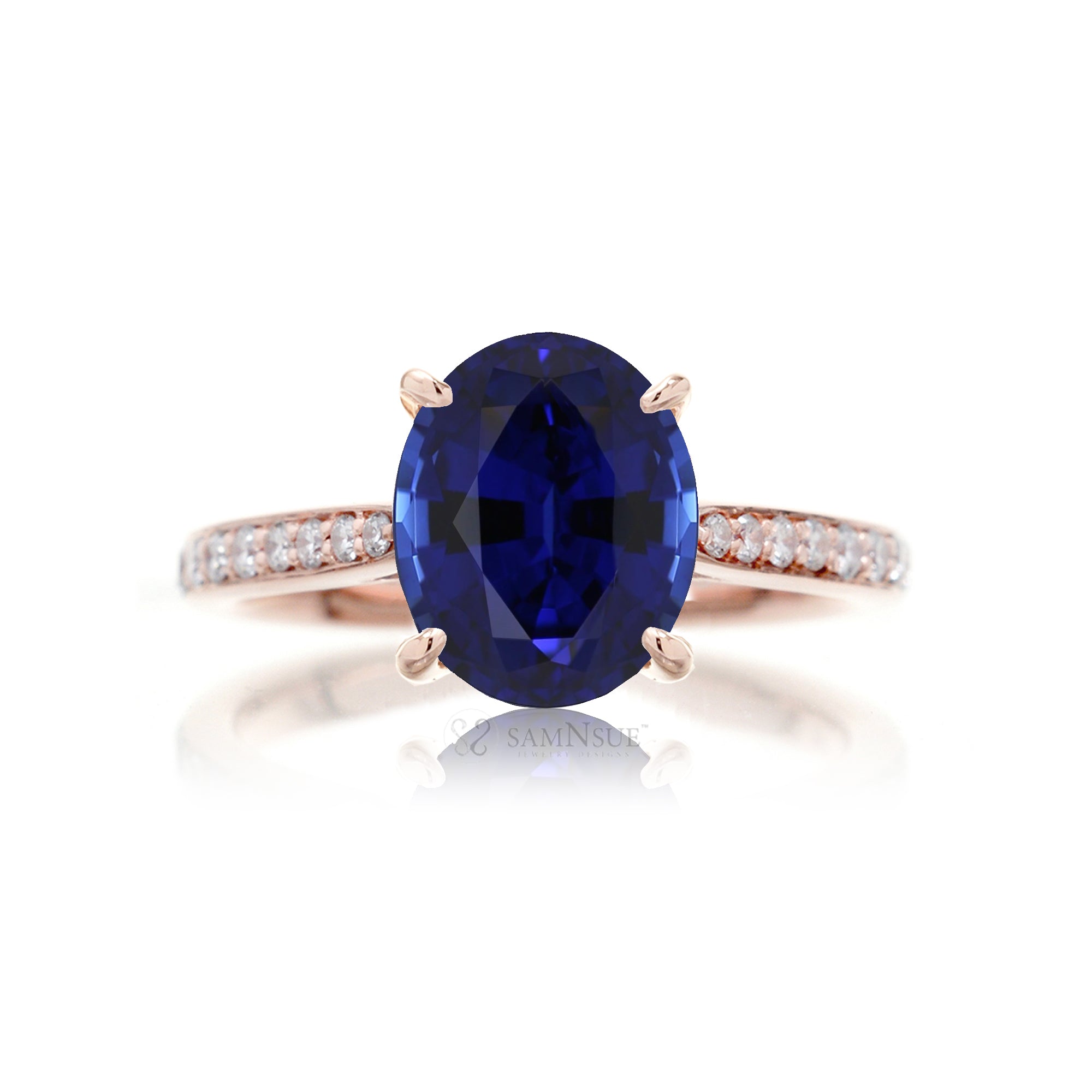 Oval cut blue sapphire engagement ring in rose gold the Emily