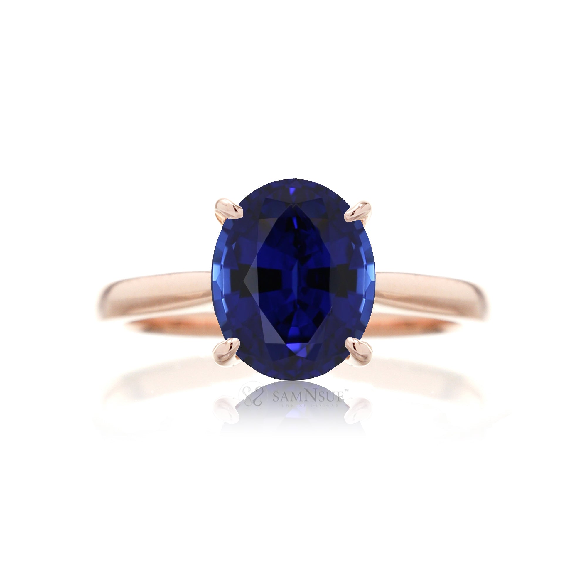 The Emily Oval Blue Sapphire Ring (Lab-Grown)