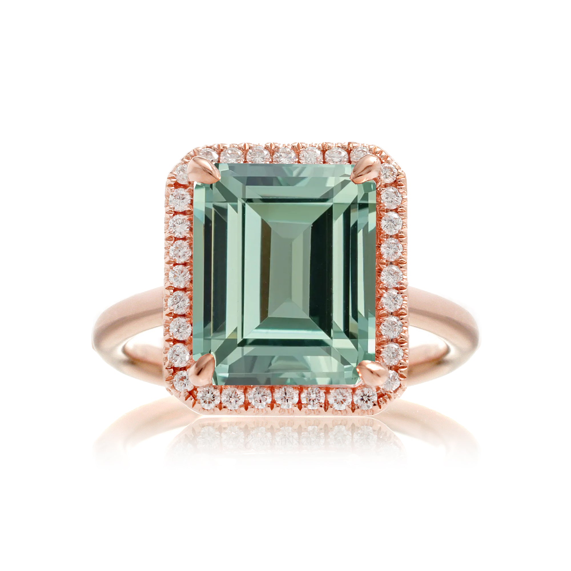 Green sapphire ring emerald cut the Drenched rose gold solid band