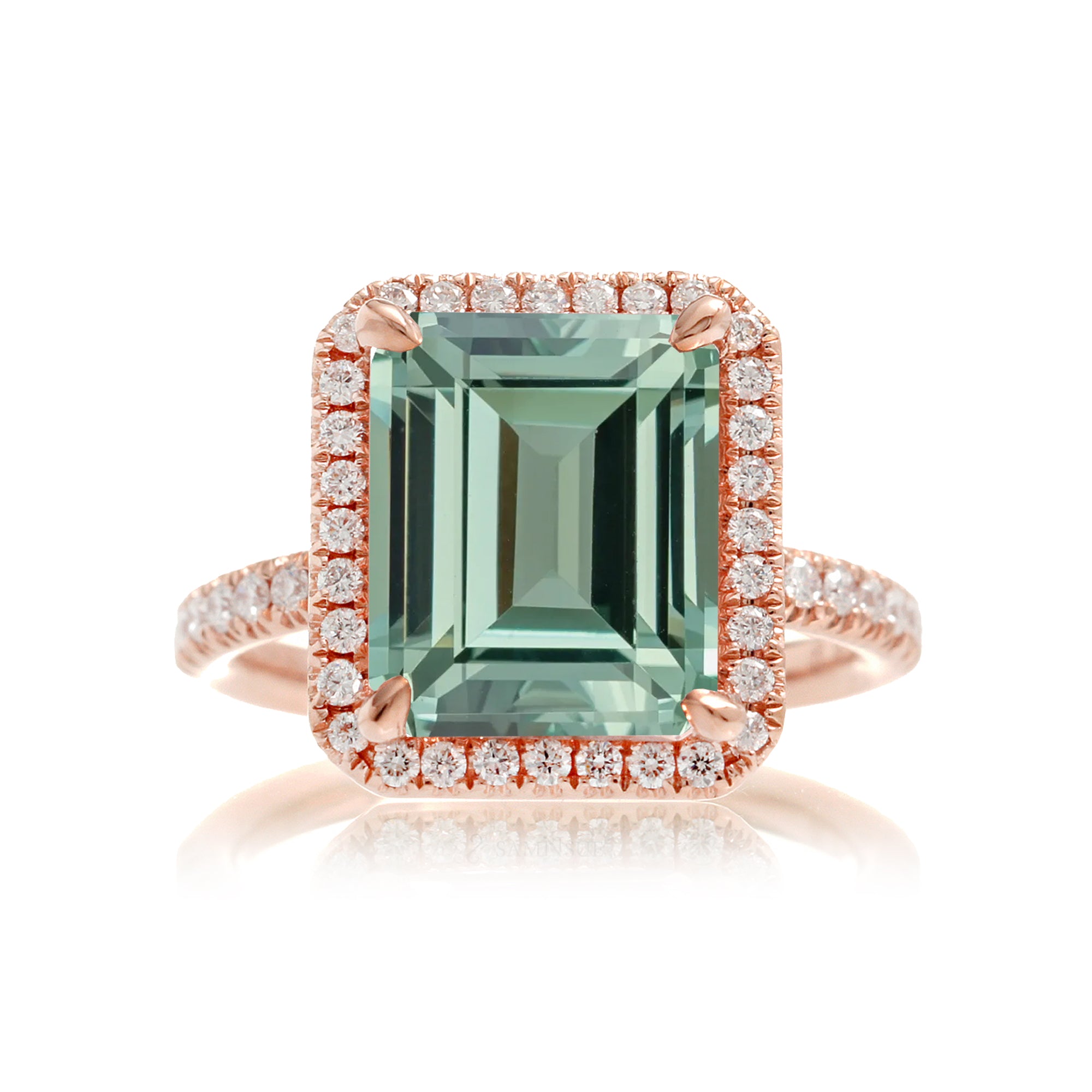 Green sapphire ring emerald cut the Drenched rose gold