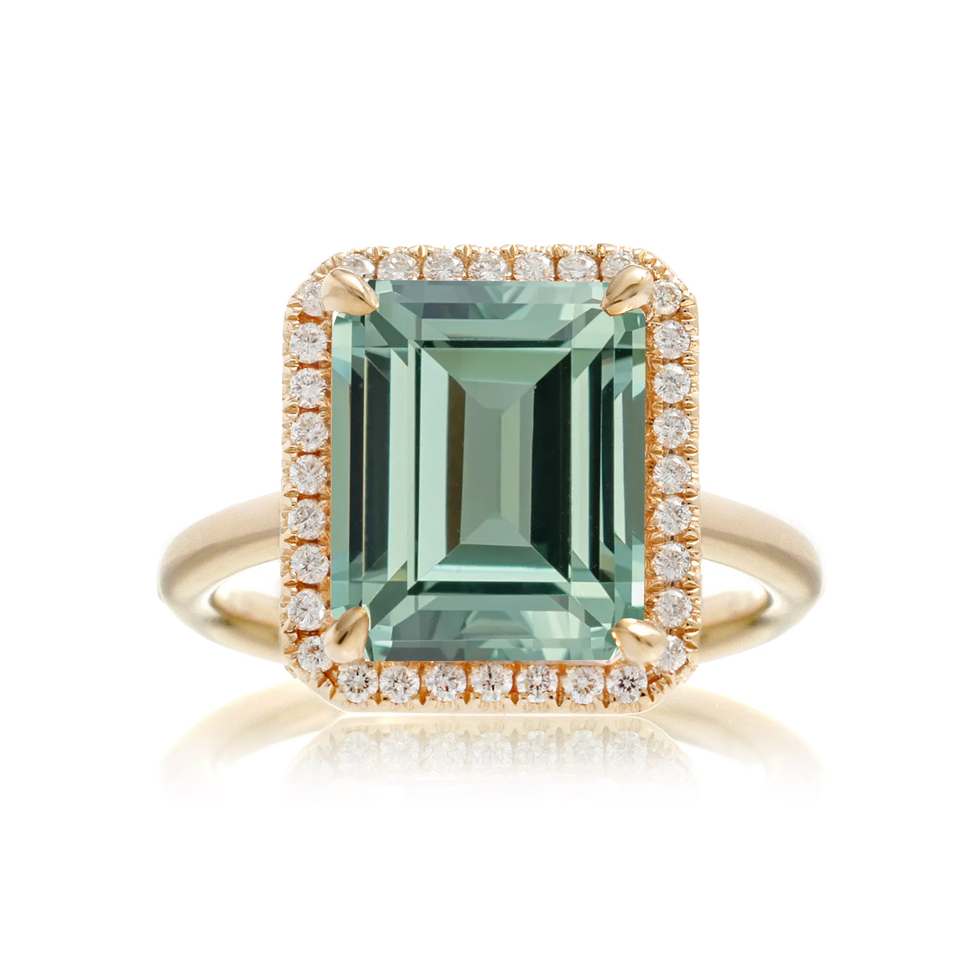 Green sapphire ring emerald cut the Drenched yellow gold solid band