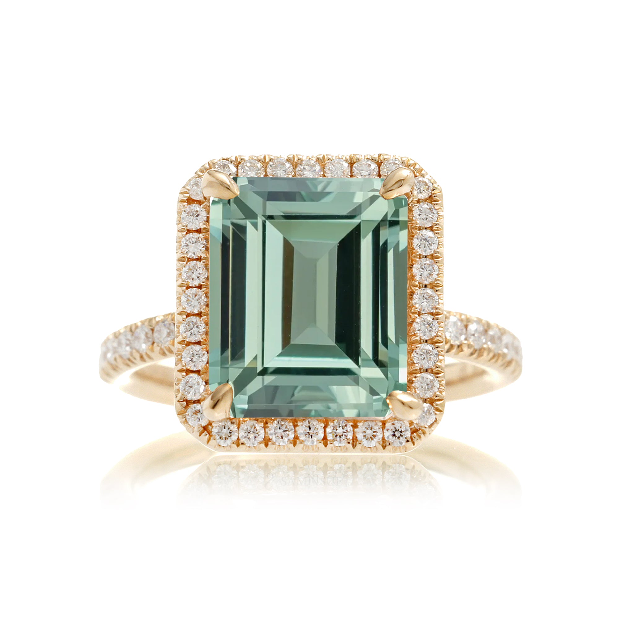 Green sapphire ring emerald cut the Drenched yellow gold