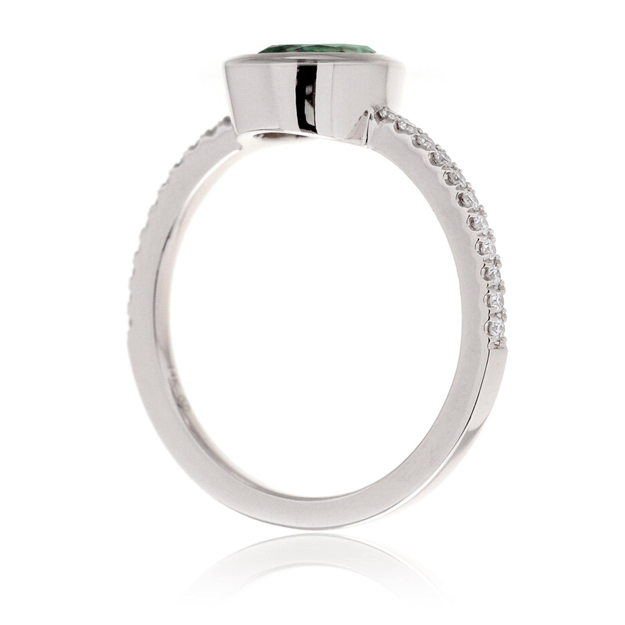 Pear green sapphire bezel set ring The Beverly white gold