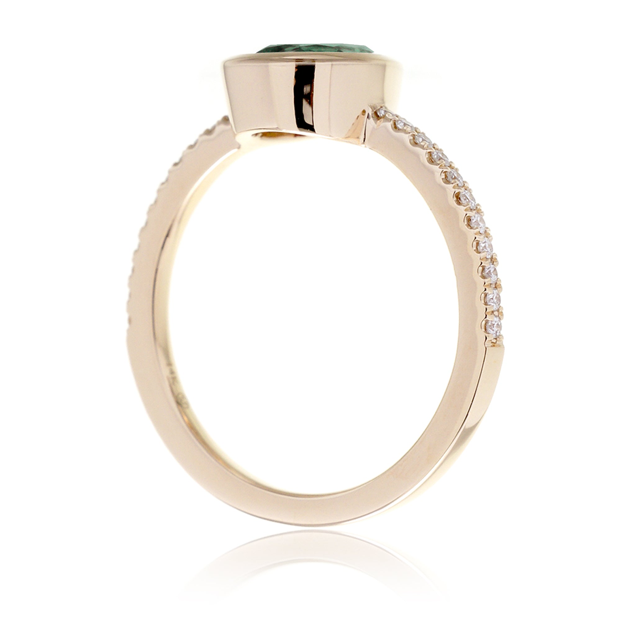 Pear green sapphire bezel set ring The Beverly yellow gold