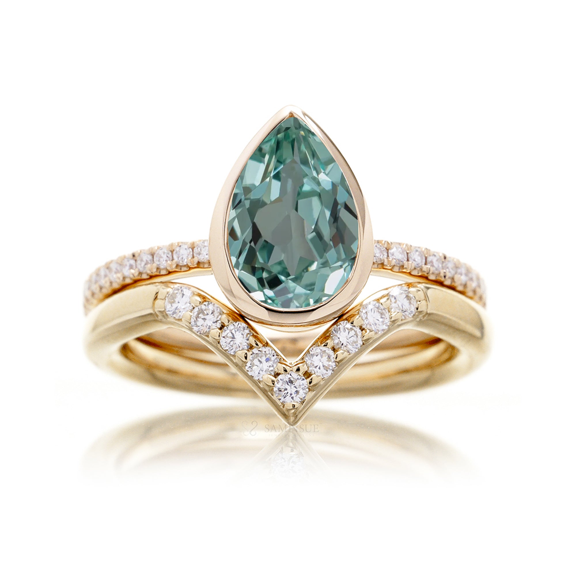 The Beverly Pear Green Sapphire Ring