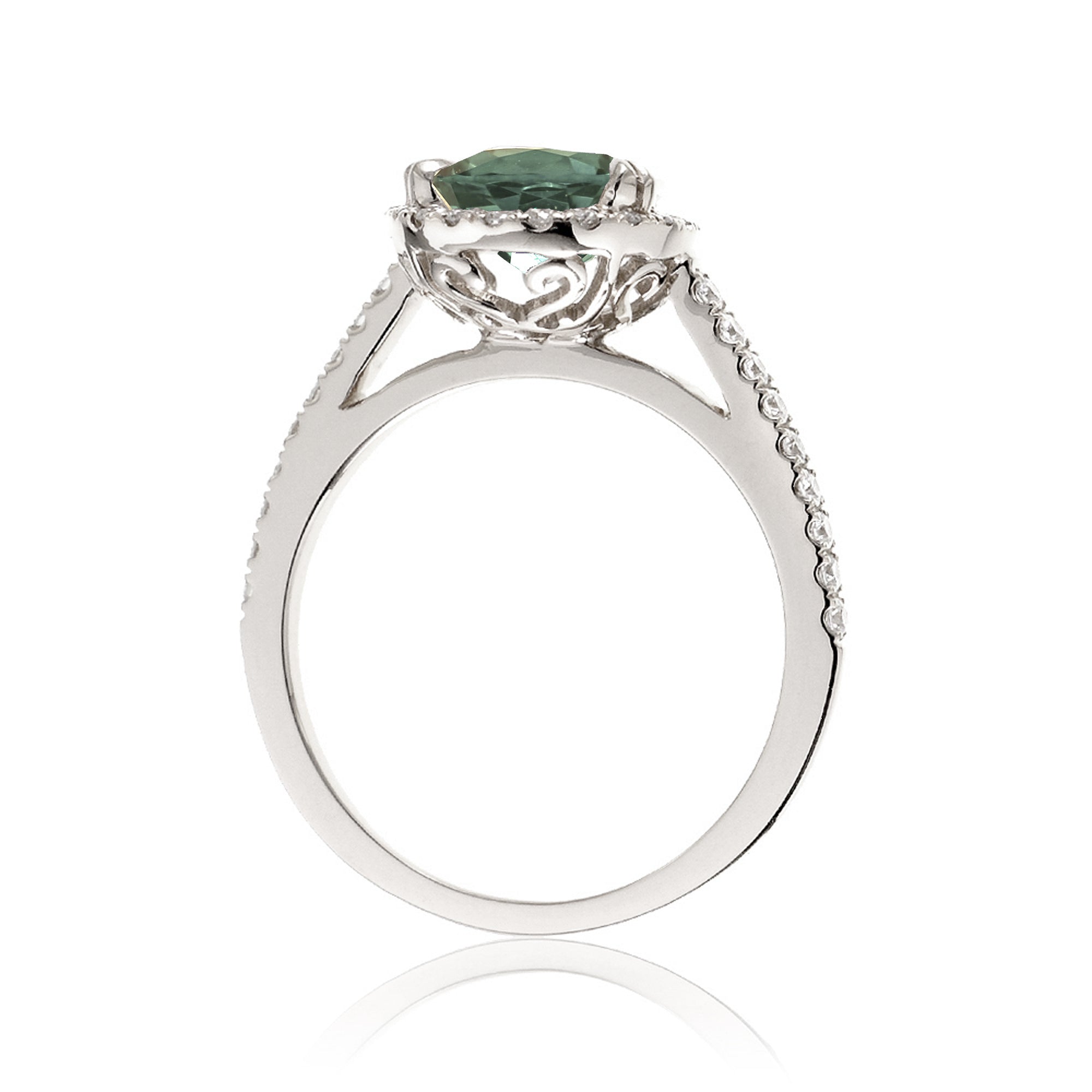 Pear shape green sapphire engagement ring