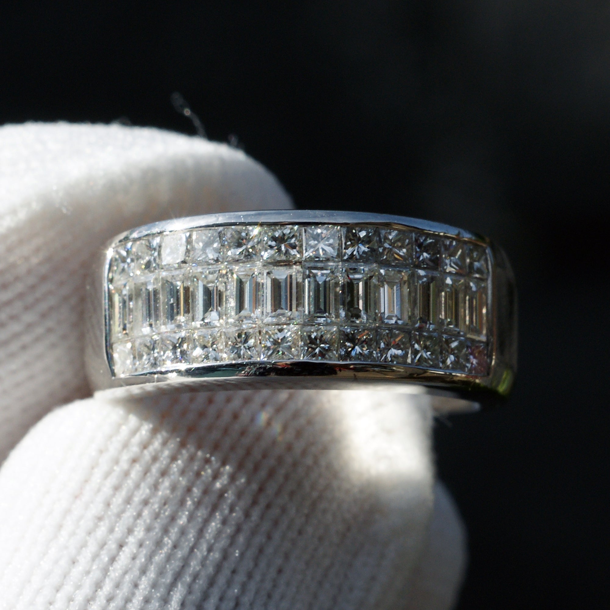 Invisible set baguette and princess cut natural diamond wedding anniversary band