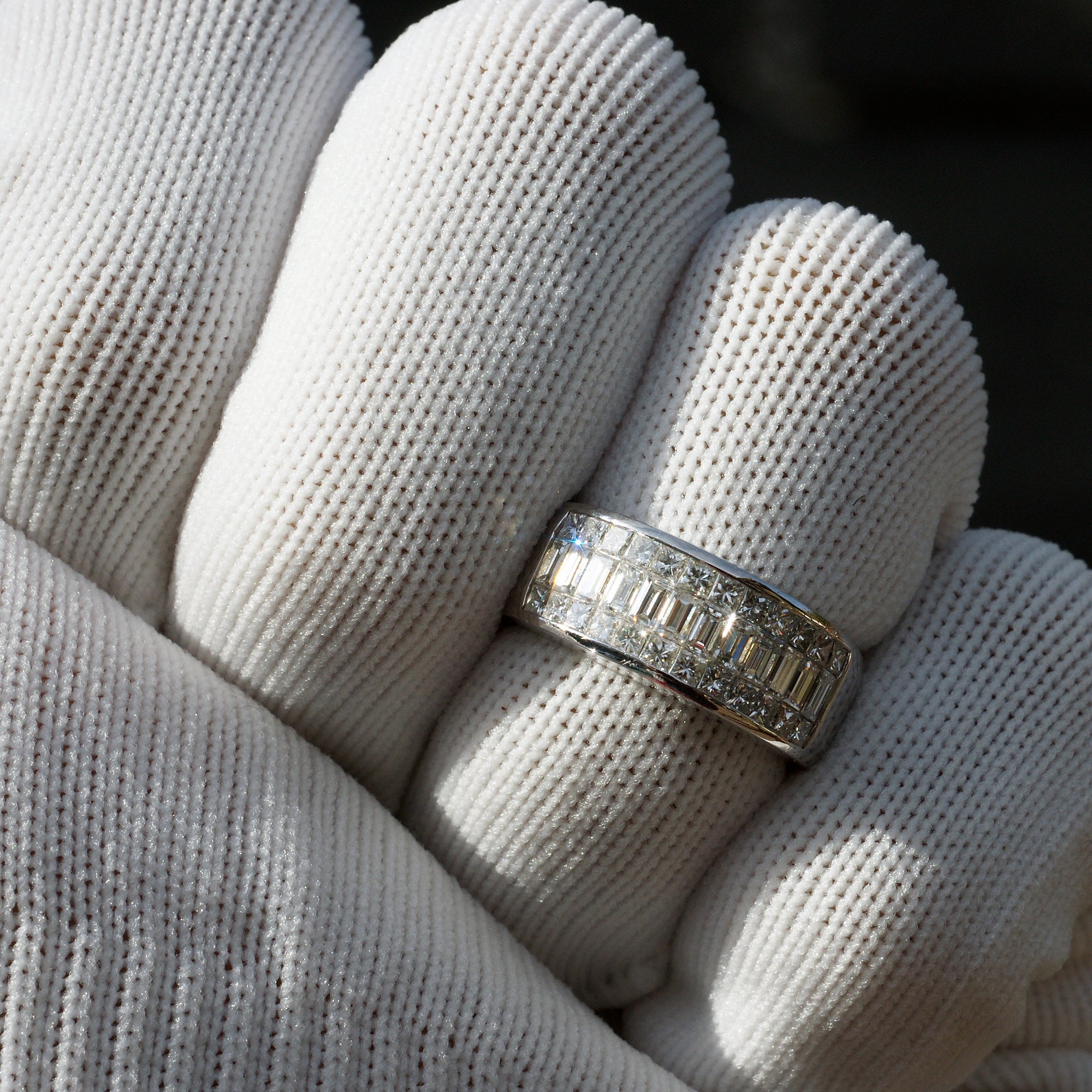 Invisible set baguette and princess cut natural diamond wedding anniversary band