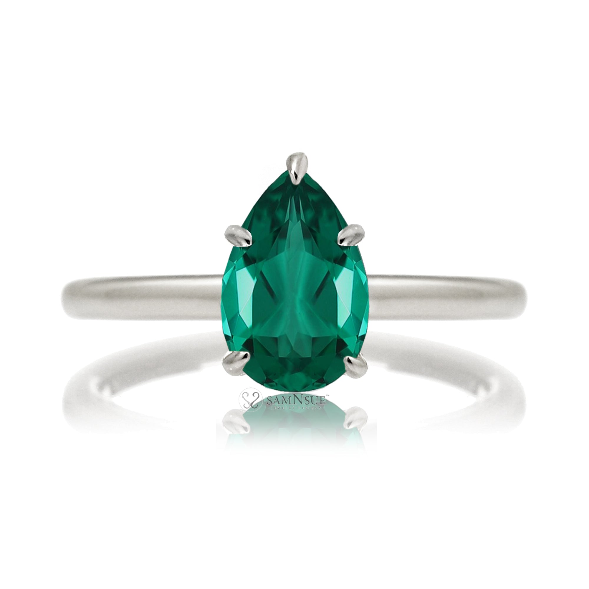 2.76 CTW Pear Cut Natural Green Emerald Hummingbird Ring - sale Solid White Gold Bypass Leaf Design Women's Statement Ring - Moissanite Diamonds