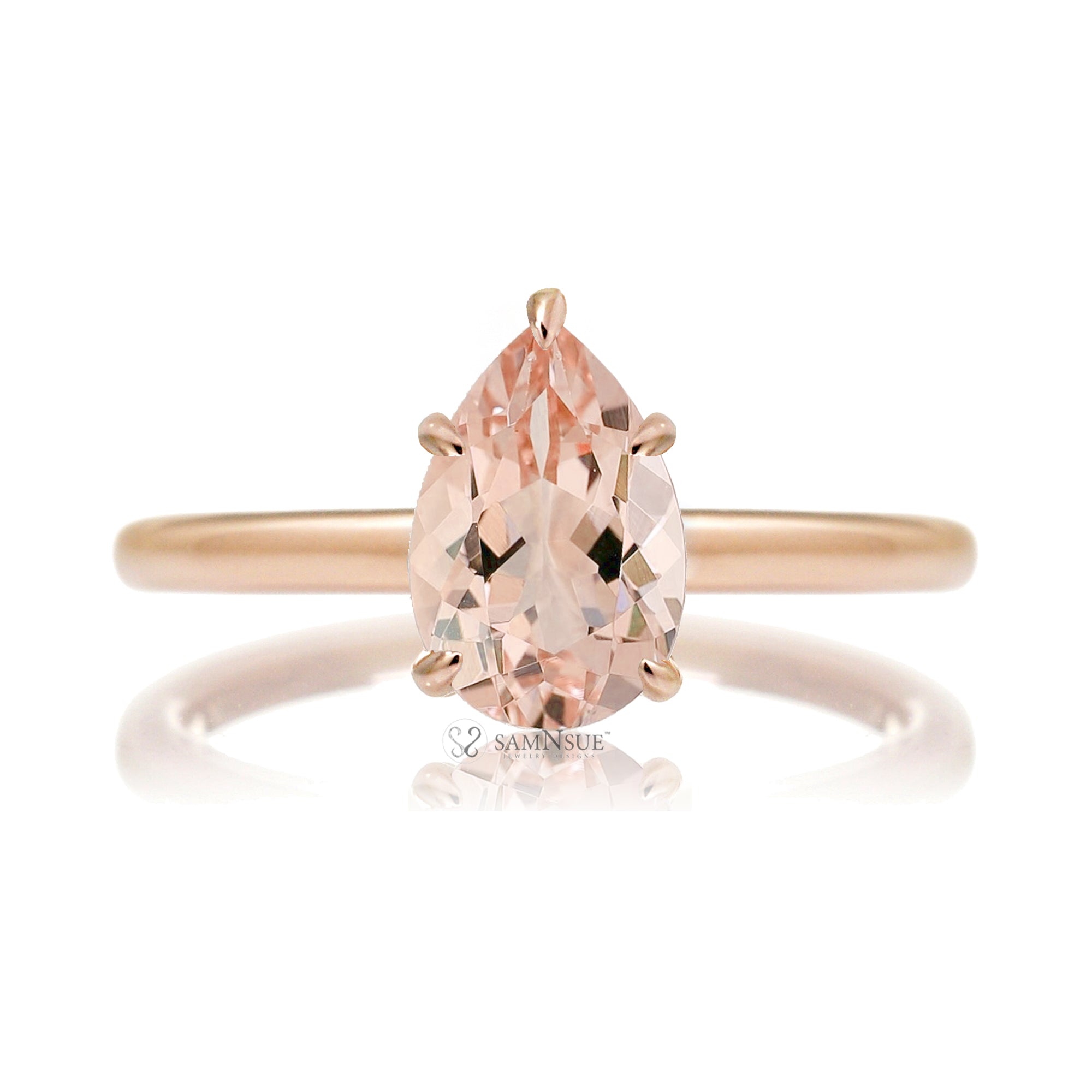 Pear morganite ring solitaire ring with hidden halo rose gold