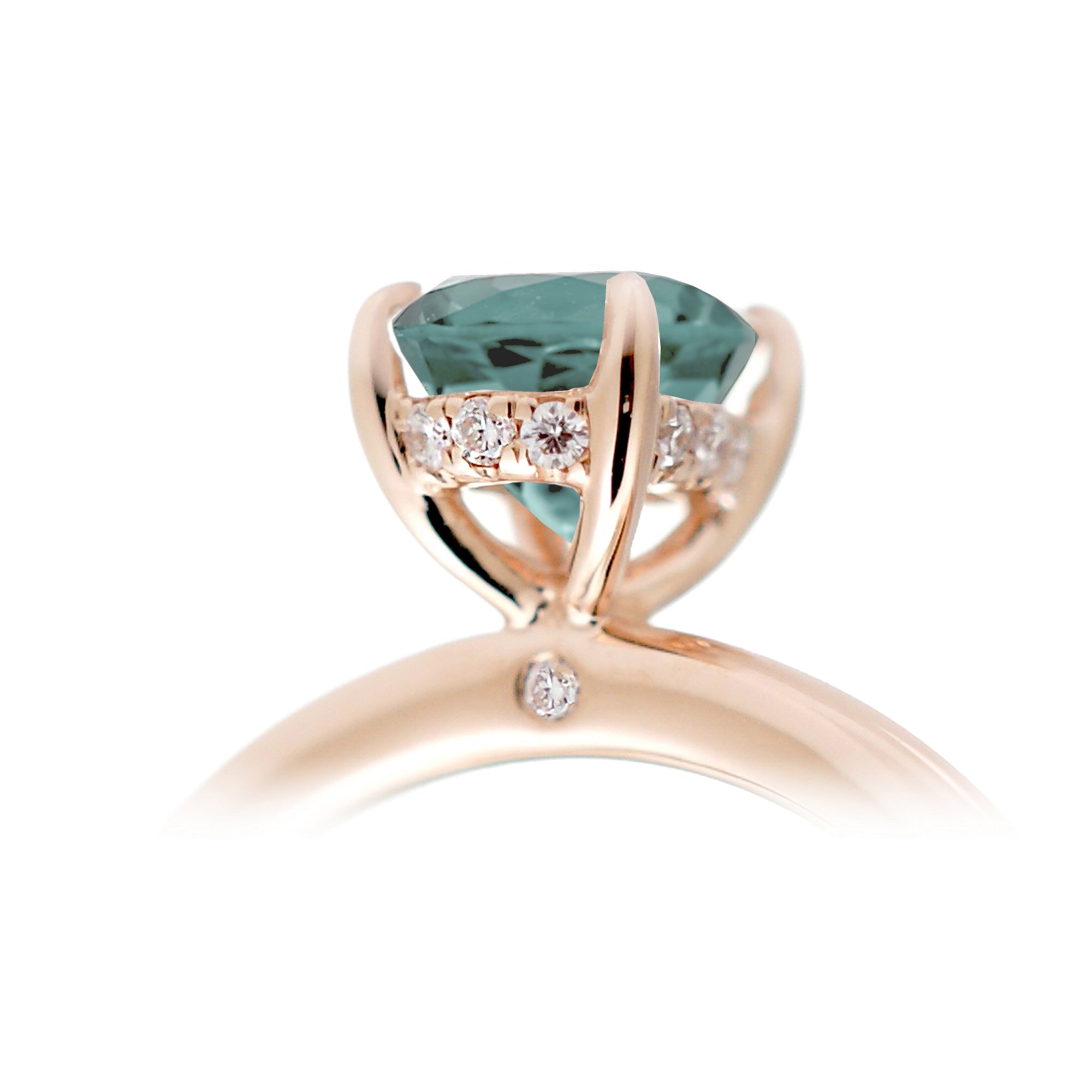 Princess cut lab green sapphire solitaire engagement ring in rose gold