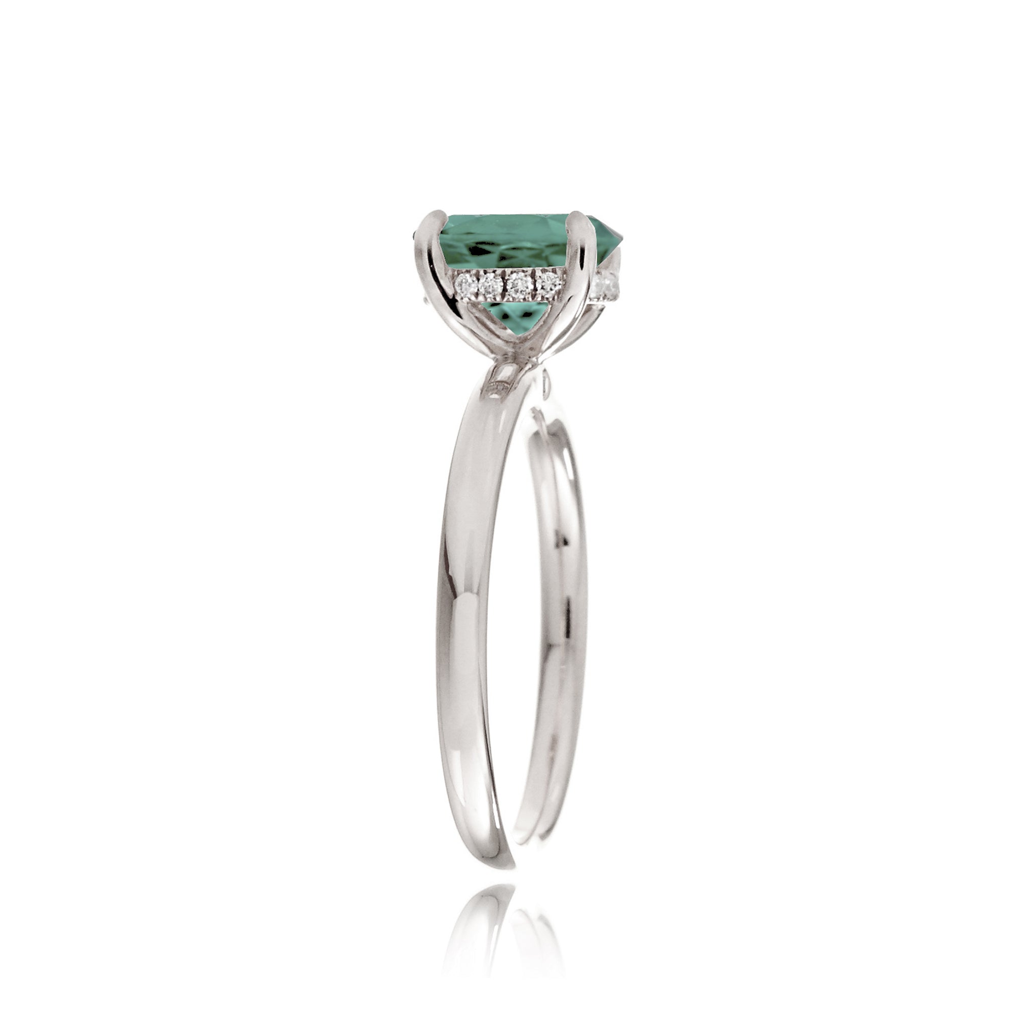 Princess cut lab green sapphire solitaire engagement ring in white gold