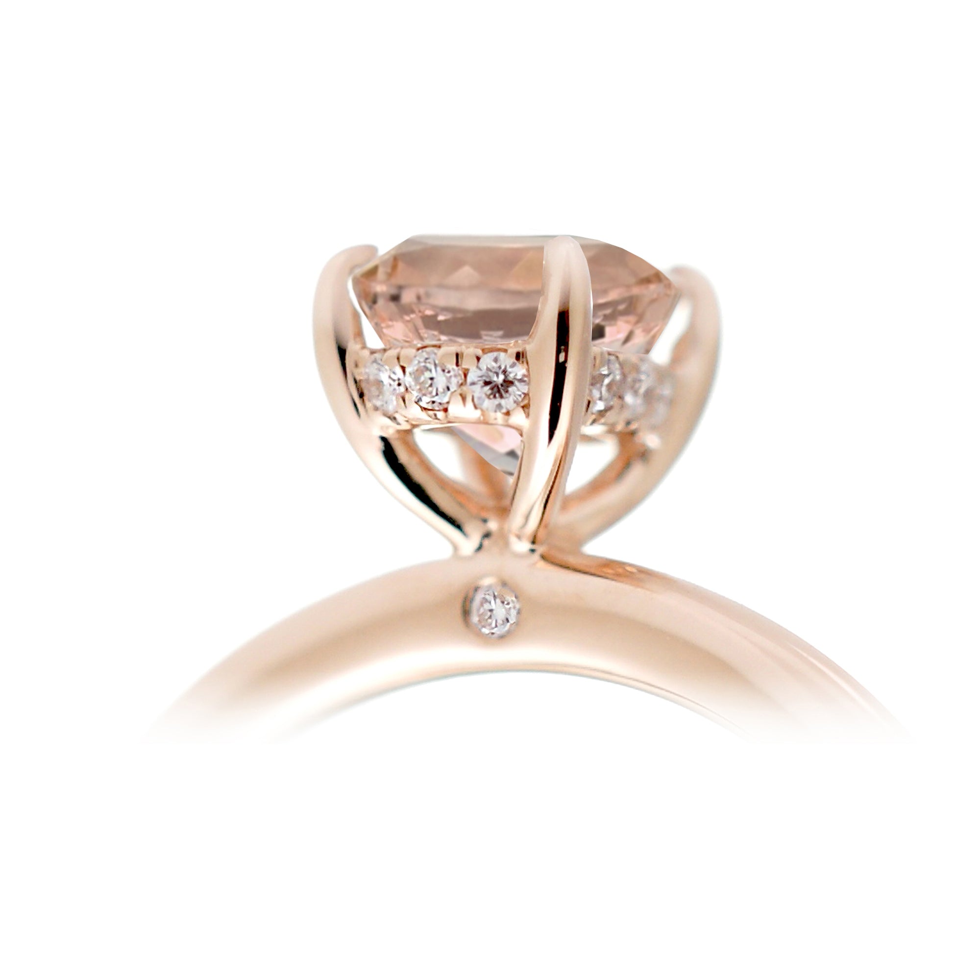 Round morganite ring with hidden halo in rose gold
