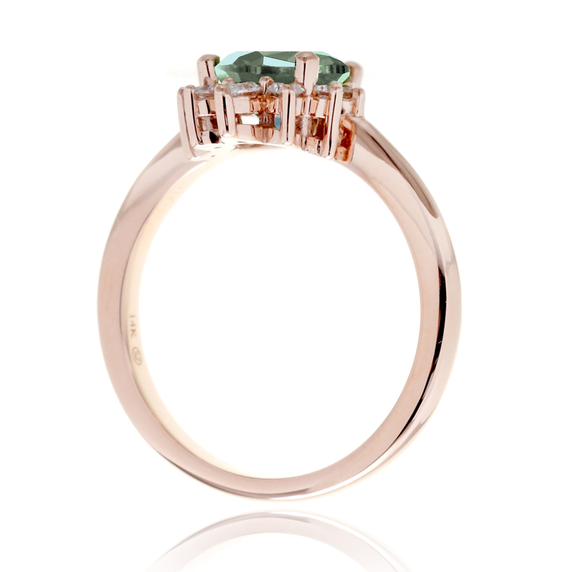 Green sapphire half diamond halo engagement ring The Pacey rose   gold