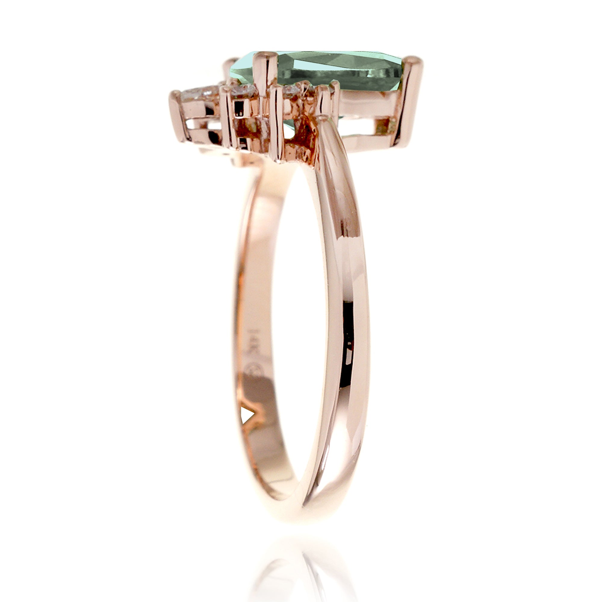 Green sapphire half diamond halo engagement ring The Pacey rose   gold