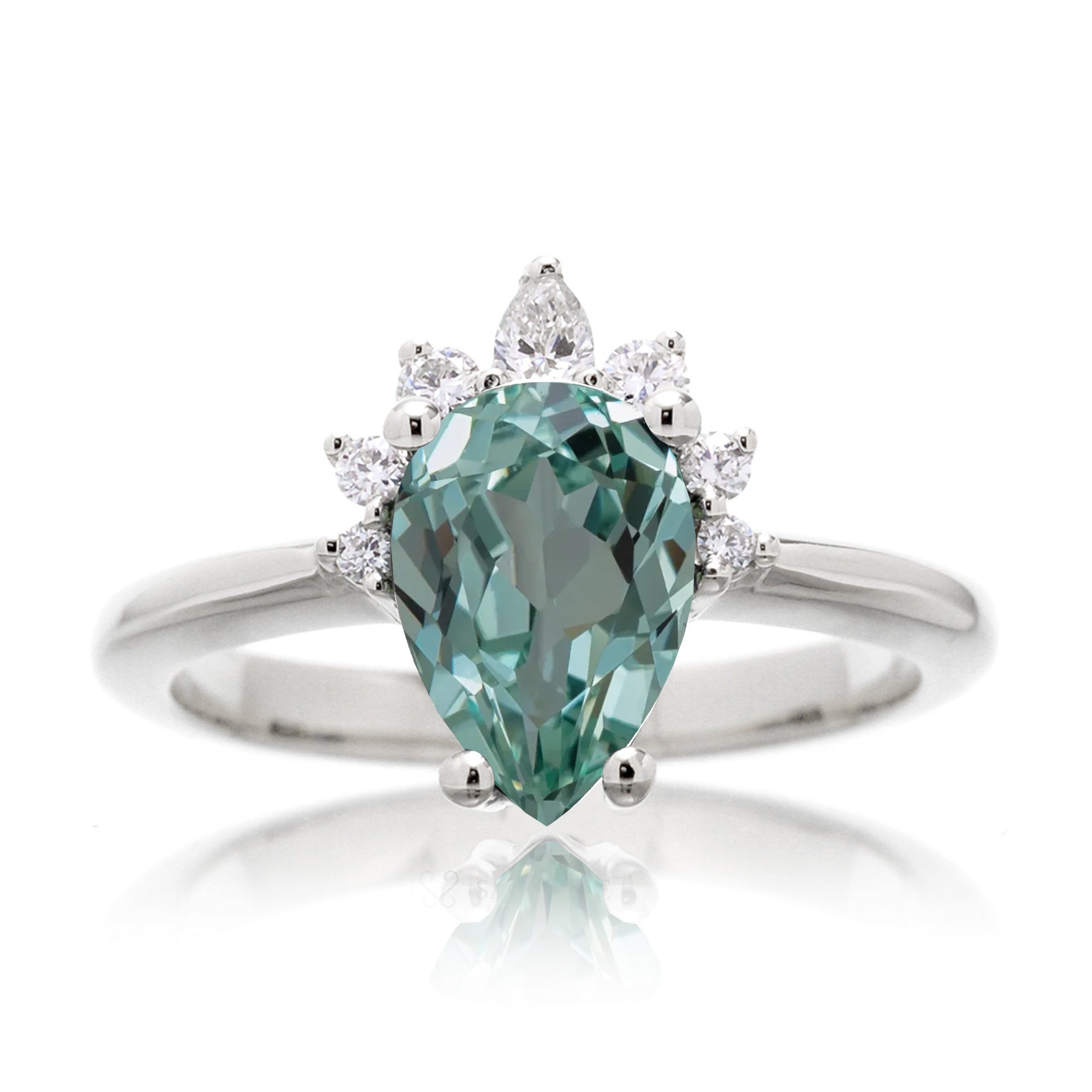 Green sapphire half diamond halo engagement ring The Pacey white gold