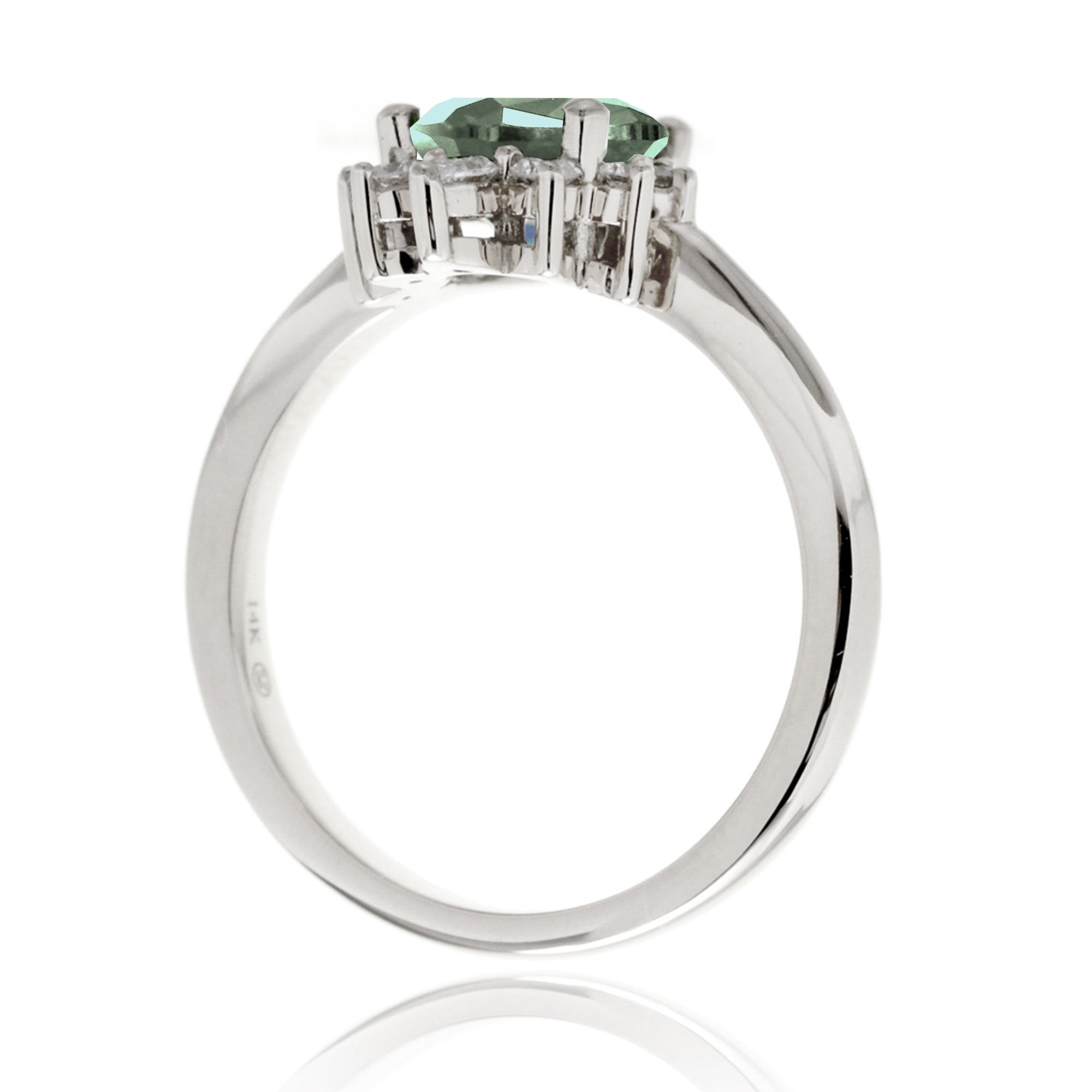 Green sapphire half diamond halo engagement ring The Pacey white gold