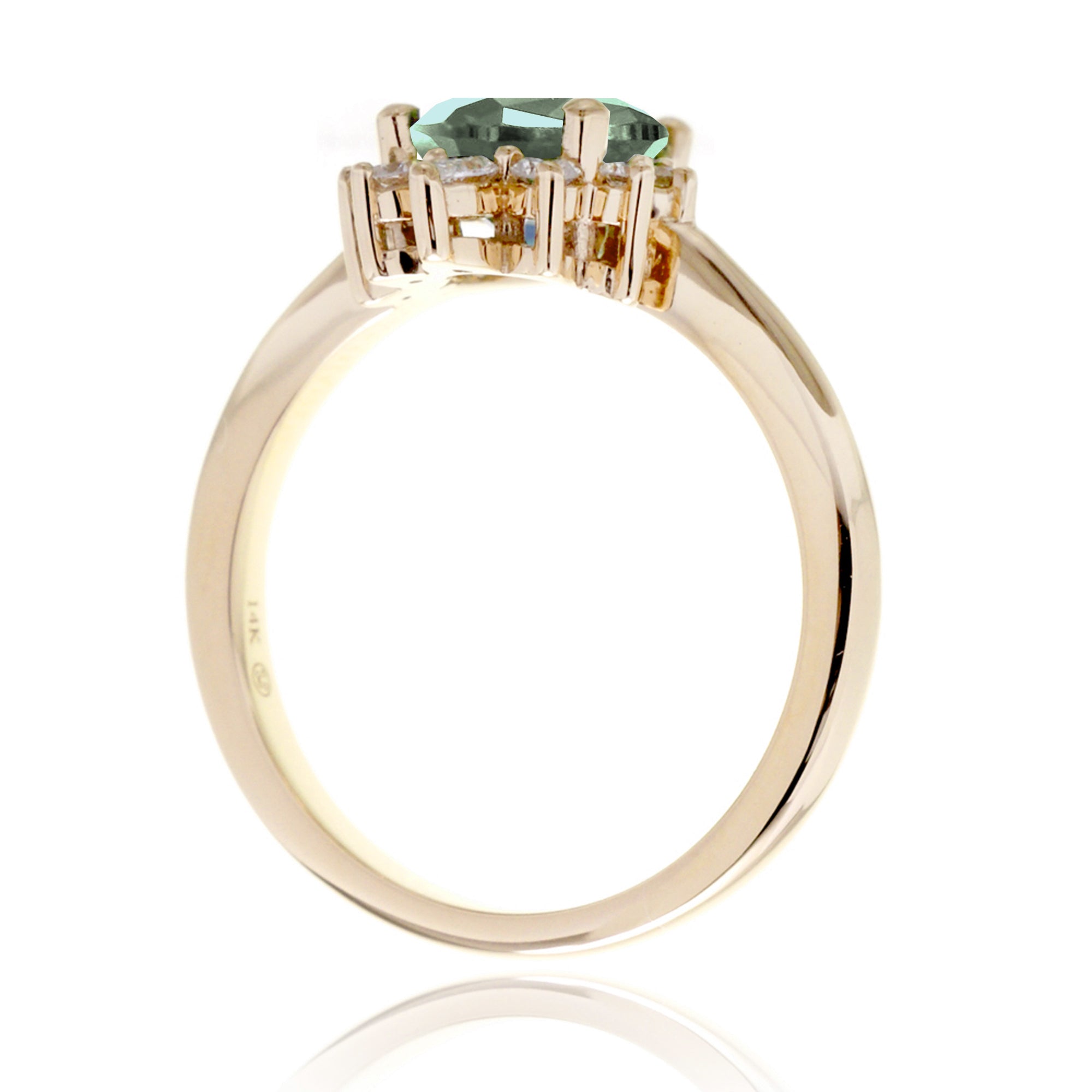 Green sapphire half diamond halo engagement ring The Pacey yellow  gold