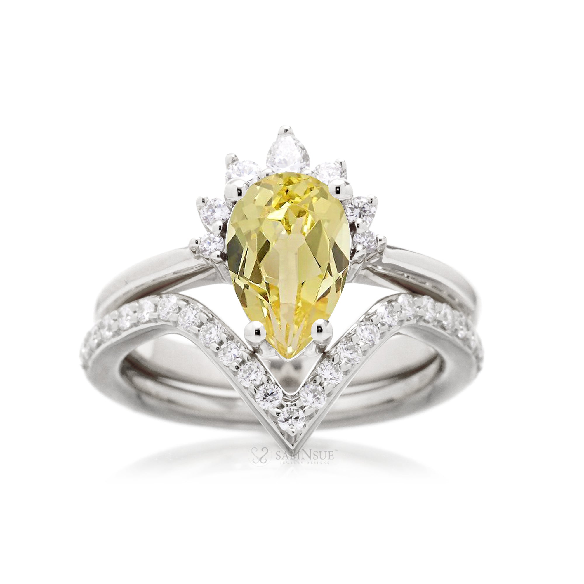 Yellow sapphire teardrop ring the Pacey  white gold