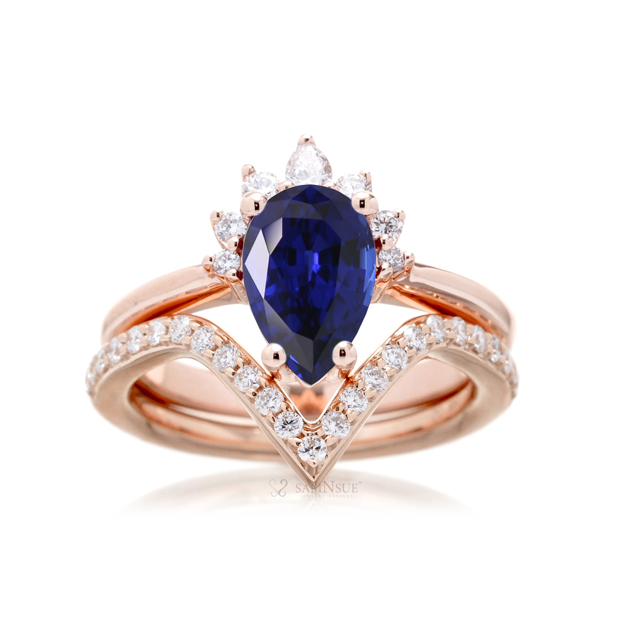 The Pacey Pear Blue Sapphire & Diamond Ring