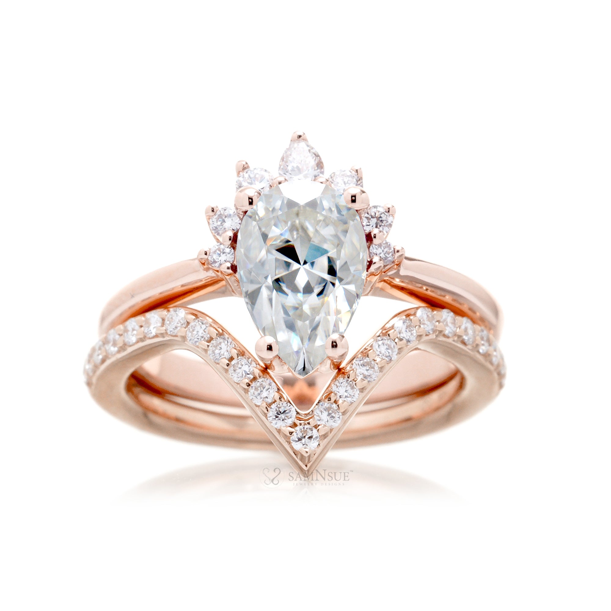 The Pacey Pear Moissanite & Diamond Ring