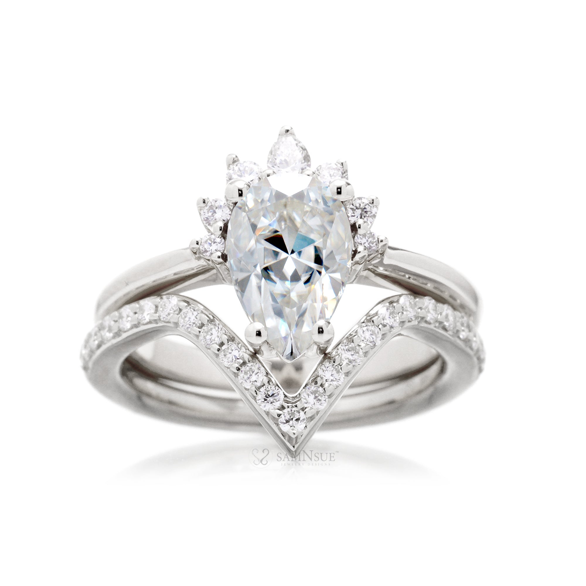 The Pacey Pear Moissanite & Diamond Ring