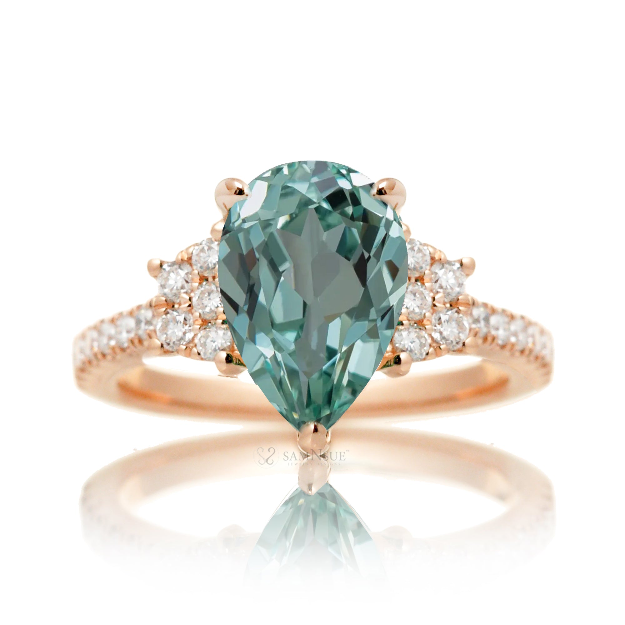 Pear green sapphire engagement ring with diamond accent The Taylor rose gold