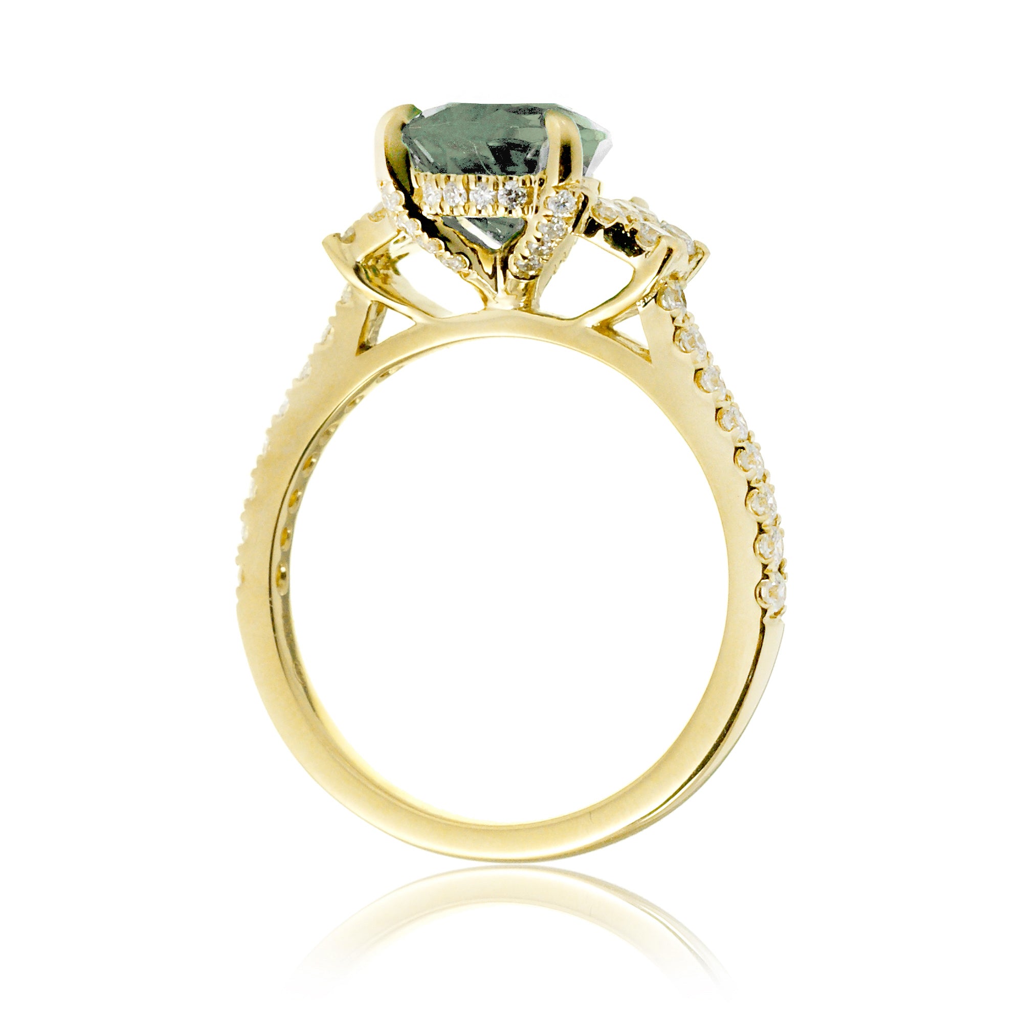 Pear green sapphire engagement ring with diamond accent The Taylor yellow gold