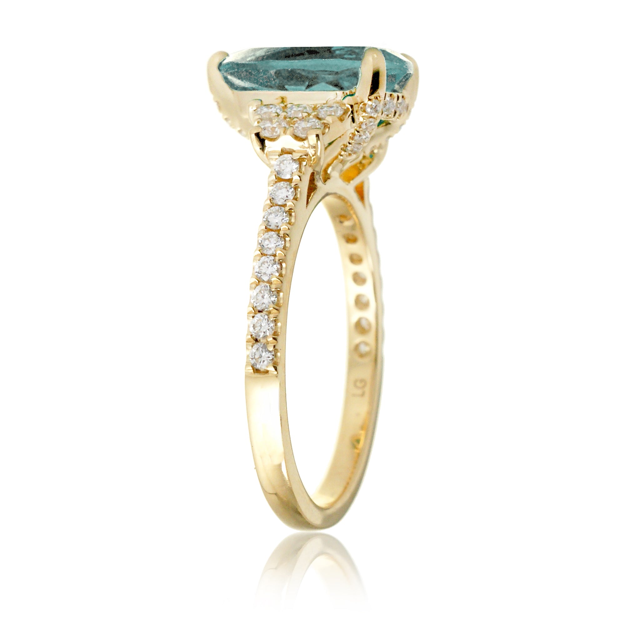 Pear green sapphire engagement ring with diamond accent The Taylor yellow gold