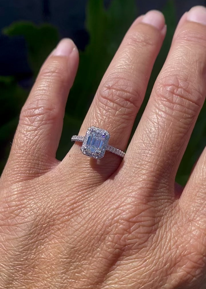 3 Carat Square Emerald Cut Diamond Vintaage Engagement Ring 3.03ct K/SI1 GIA