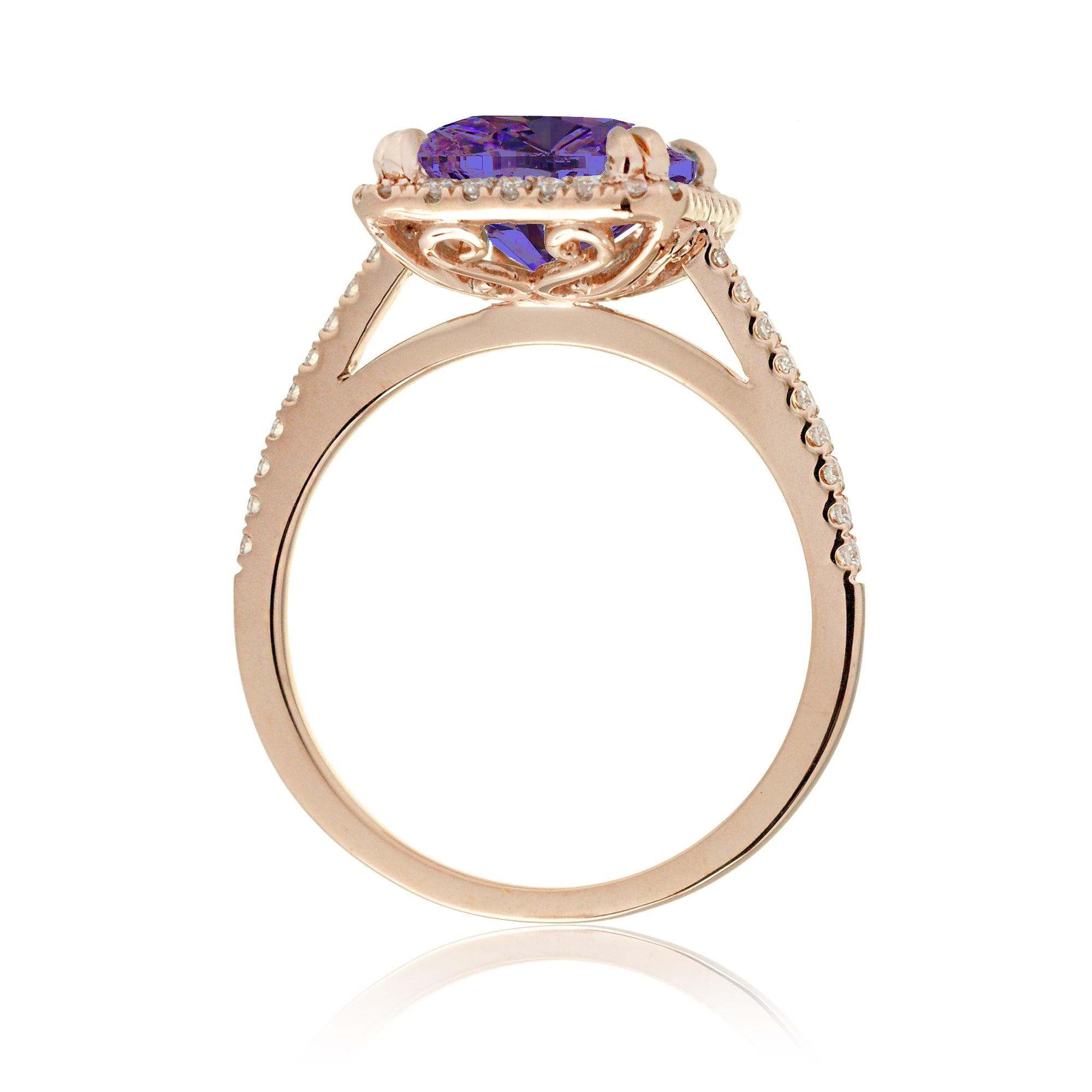 Purple sapphire amethyst engagement ring with diamond halo