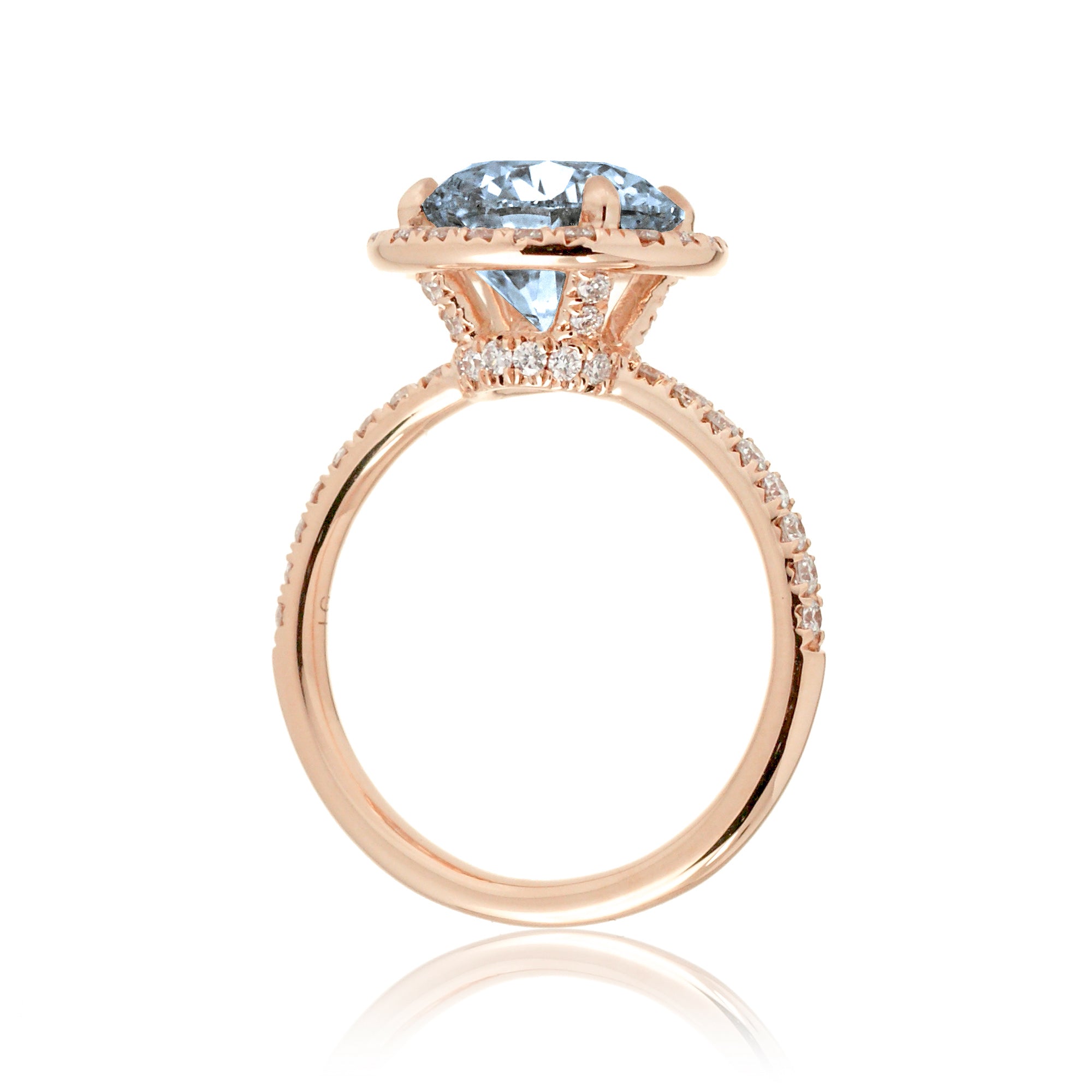 Round cut aquamarine engagement ring the Drenched rose gold