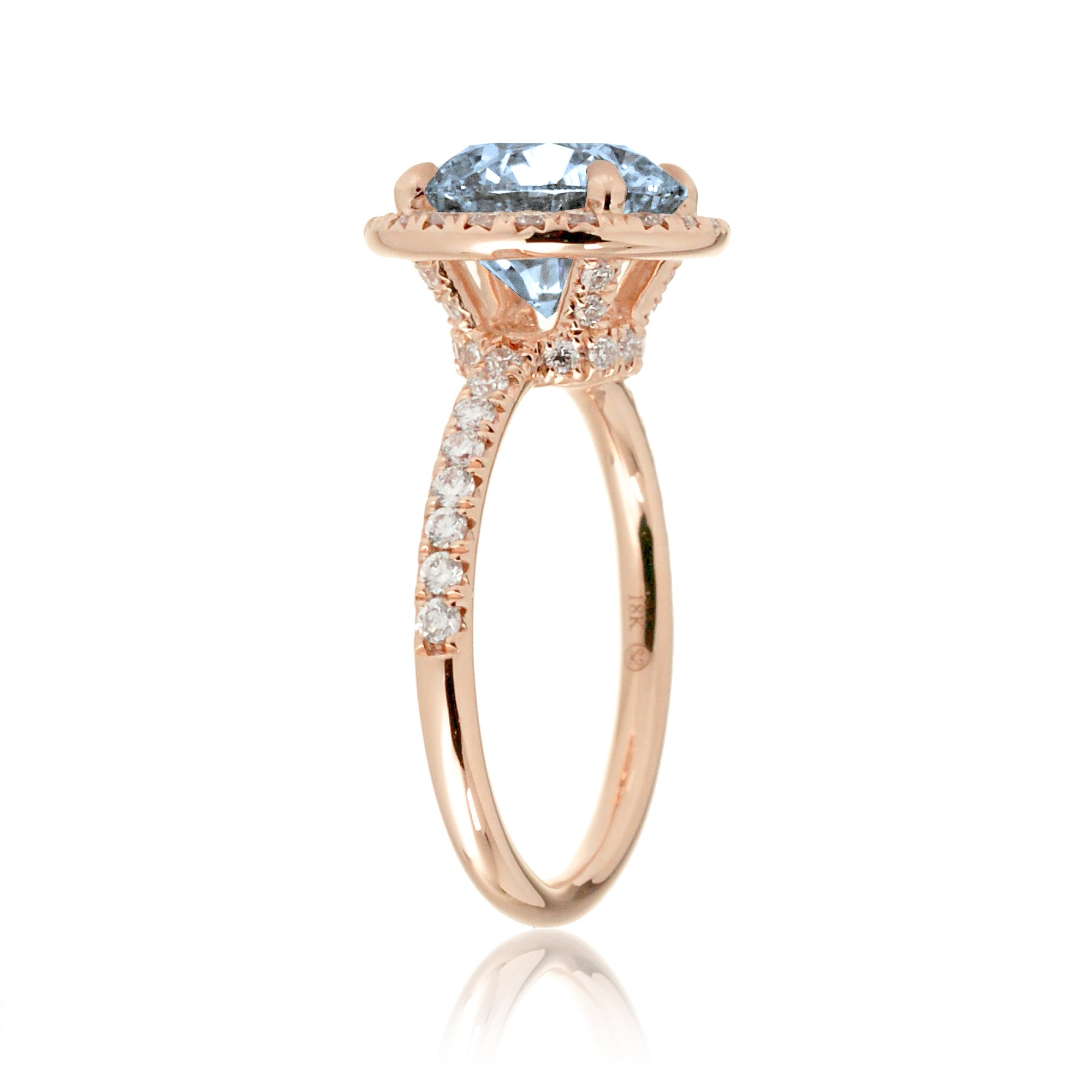 Round cut aquamarine engagement ring the Drenched rose gold