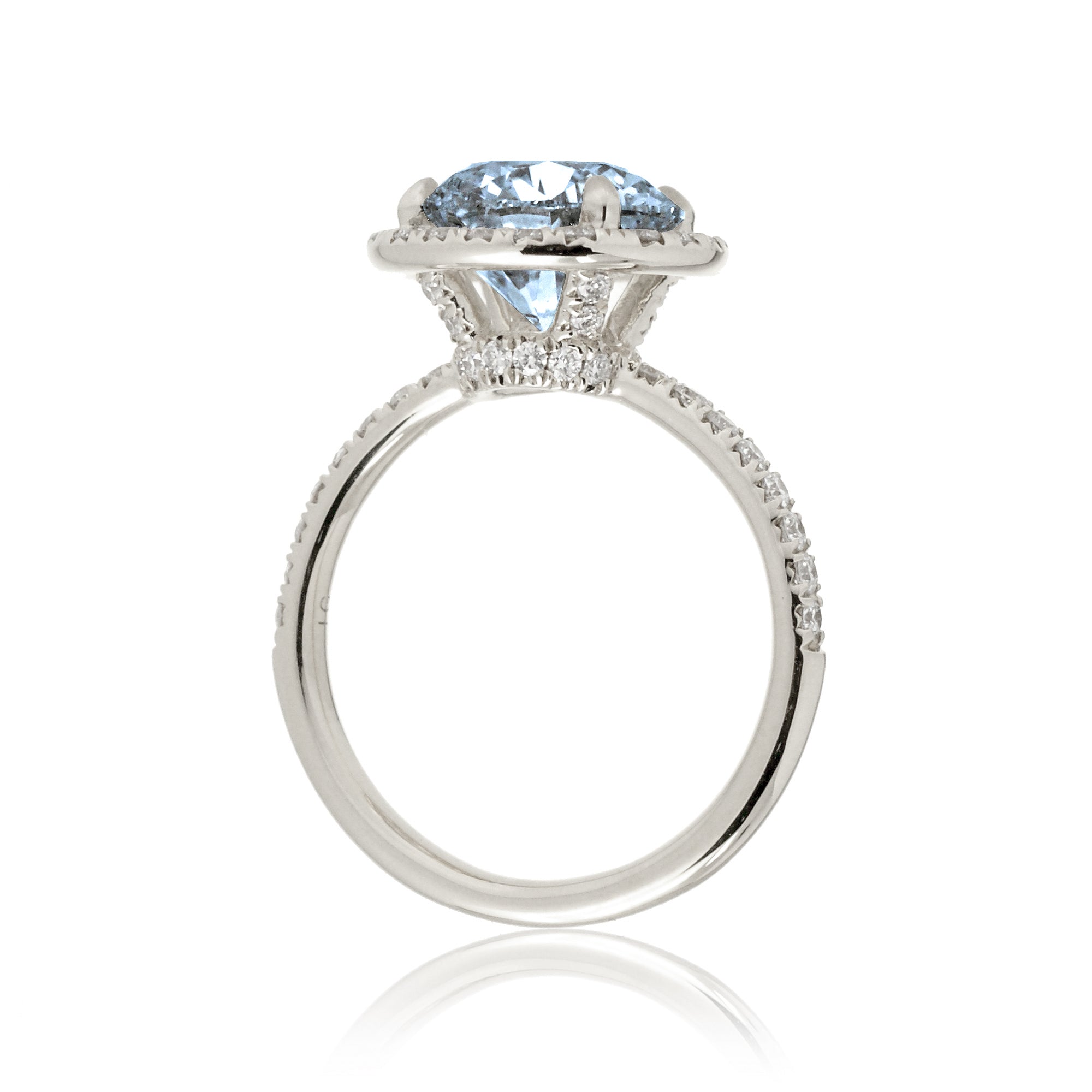 Round cut aquamarine engagement ring the Drenched white gold