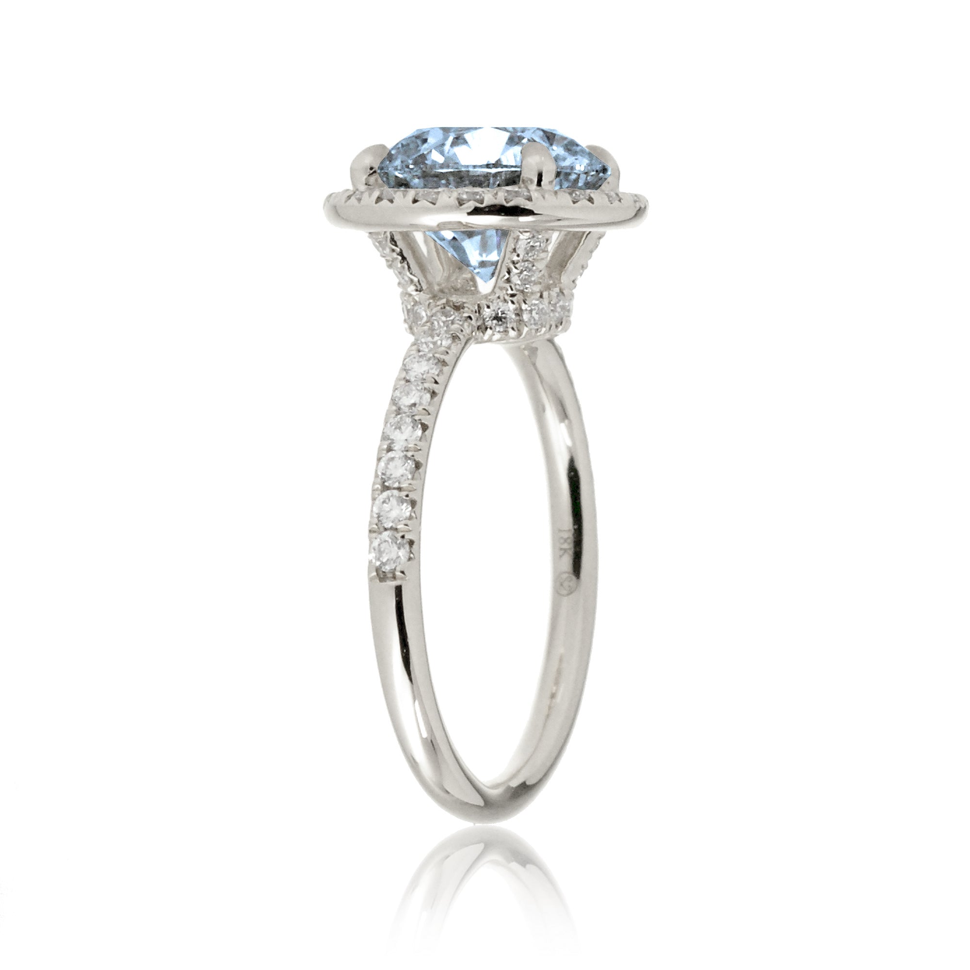 Round cut aquamarine engagement ring the Drenched white gold