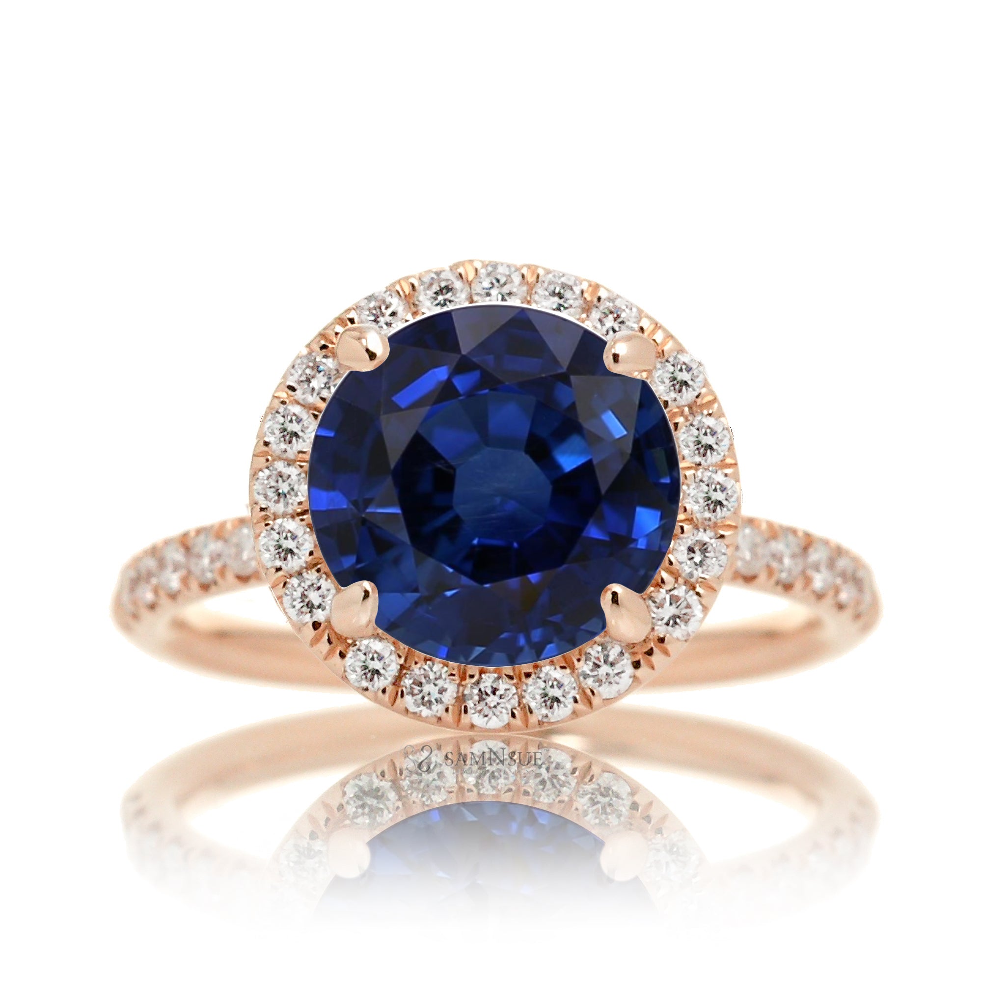 Round blue sapphire engagement ring the Drenched rose gold