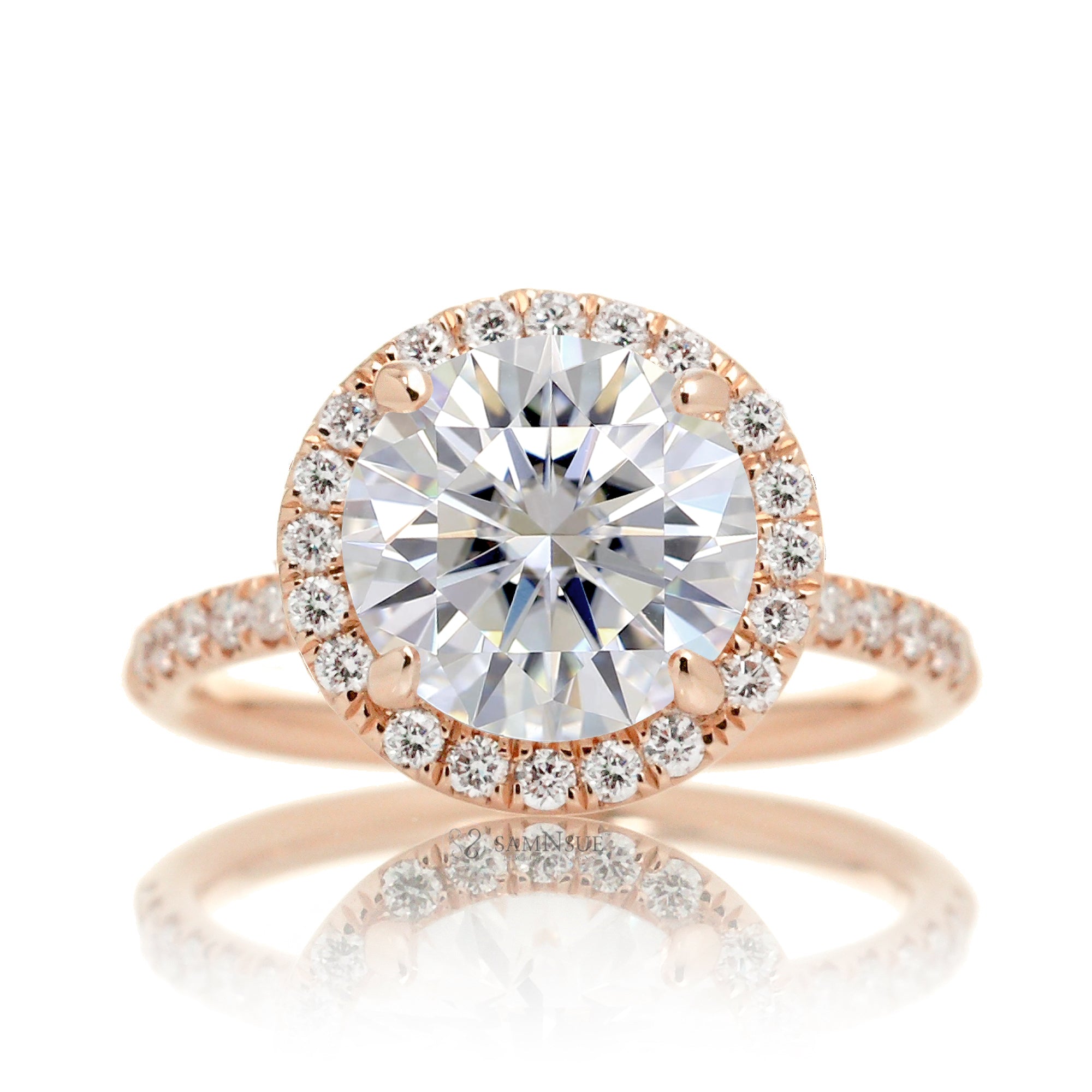 3ct round diamond halo engagement ring the drenched rose  gold